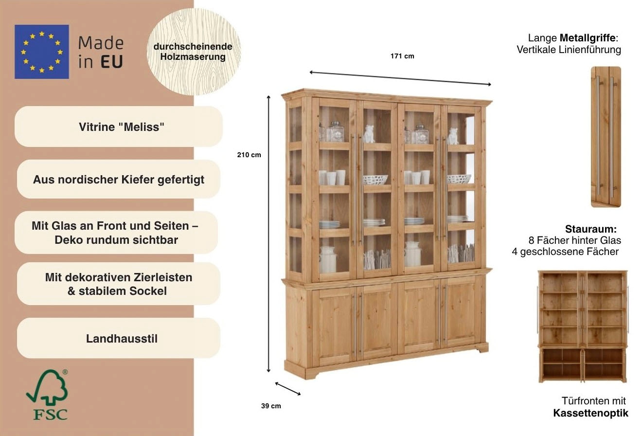 Home affaire Vitrine »Meliss« aus massiver Kiefer, FSC® zertifiziert, Breite 171 cm