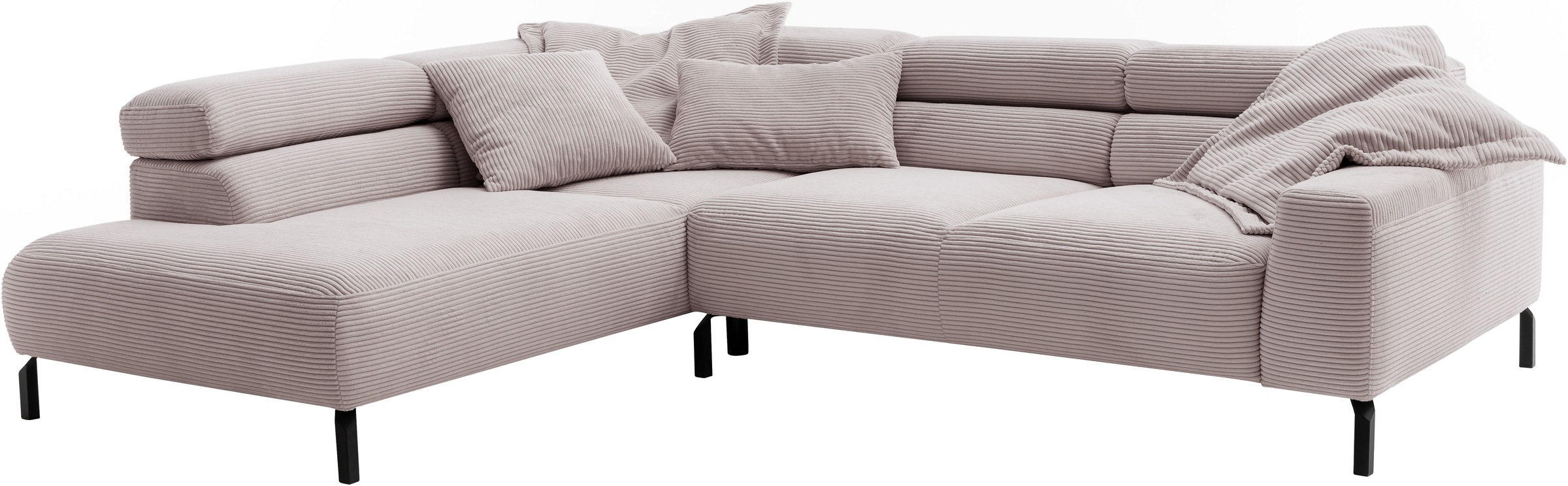 Places of Style Ecksofa »Antonelli, L-Form, inkl. Kopfteilverstellung, Breite 276 cm«, ohne Sitztiefenverstellung, in Cord, rosé