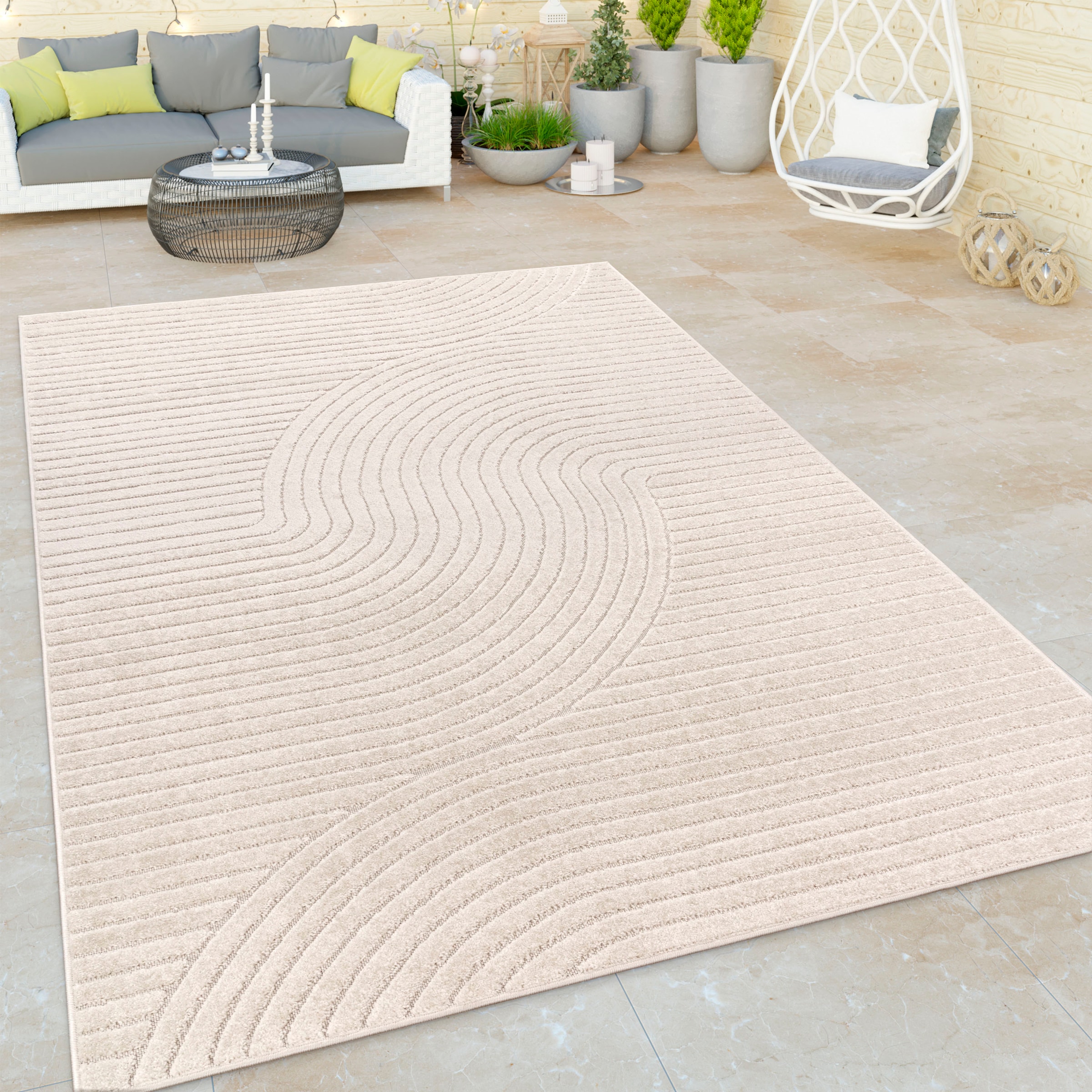 Paco Home Teppich »Cotton 233«, rechteckig, Kurzflor, Uni Farben,  Hoch-Tief-Effekt, Scandi-Look, Outdoor geeignet kaufen | BAUR