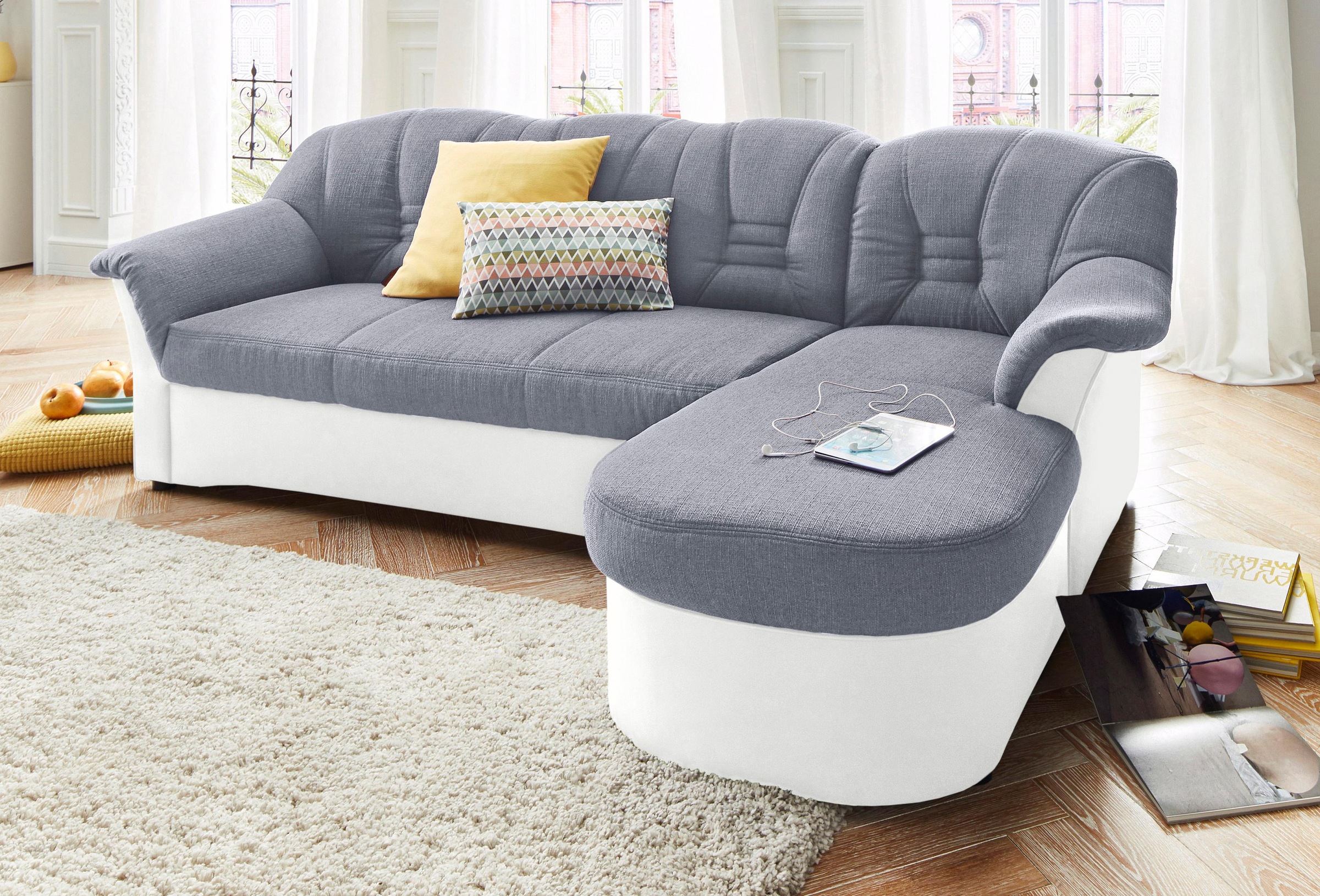 DOMO collection Ecksofa "ELVA 233x142 cm, elegante Rückensteppung, L-Form" whlw. mit Bettfunktion und Federkern