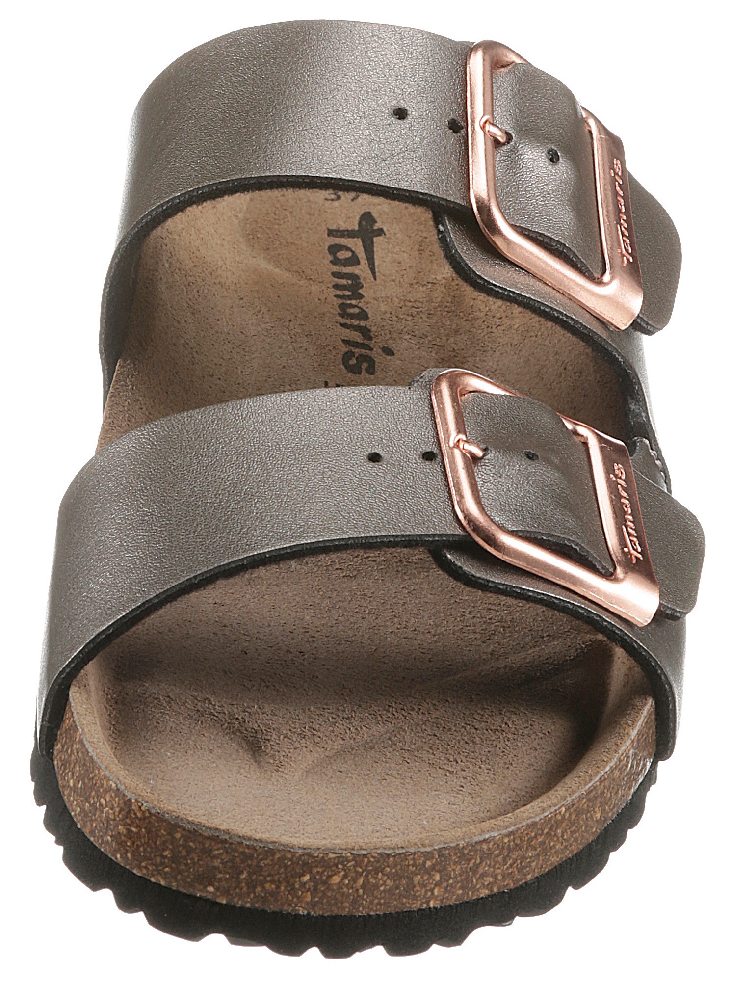 Pantolette TAMARIS, Damen, Gr. 41, silber (altsilberfarben), Lederimitat, leicht glänzend, Basic, Schuhe Pantolette, Sommerschuh, Schlappen mit gepolstertem Fußbett 3