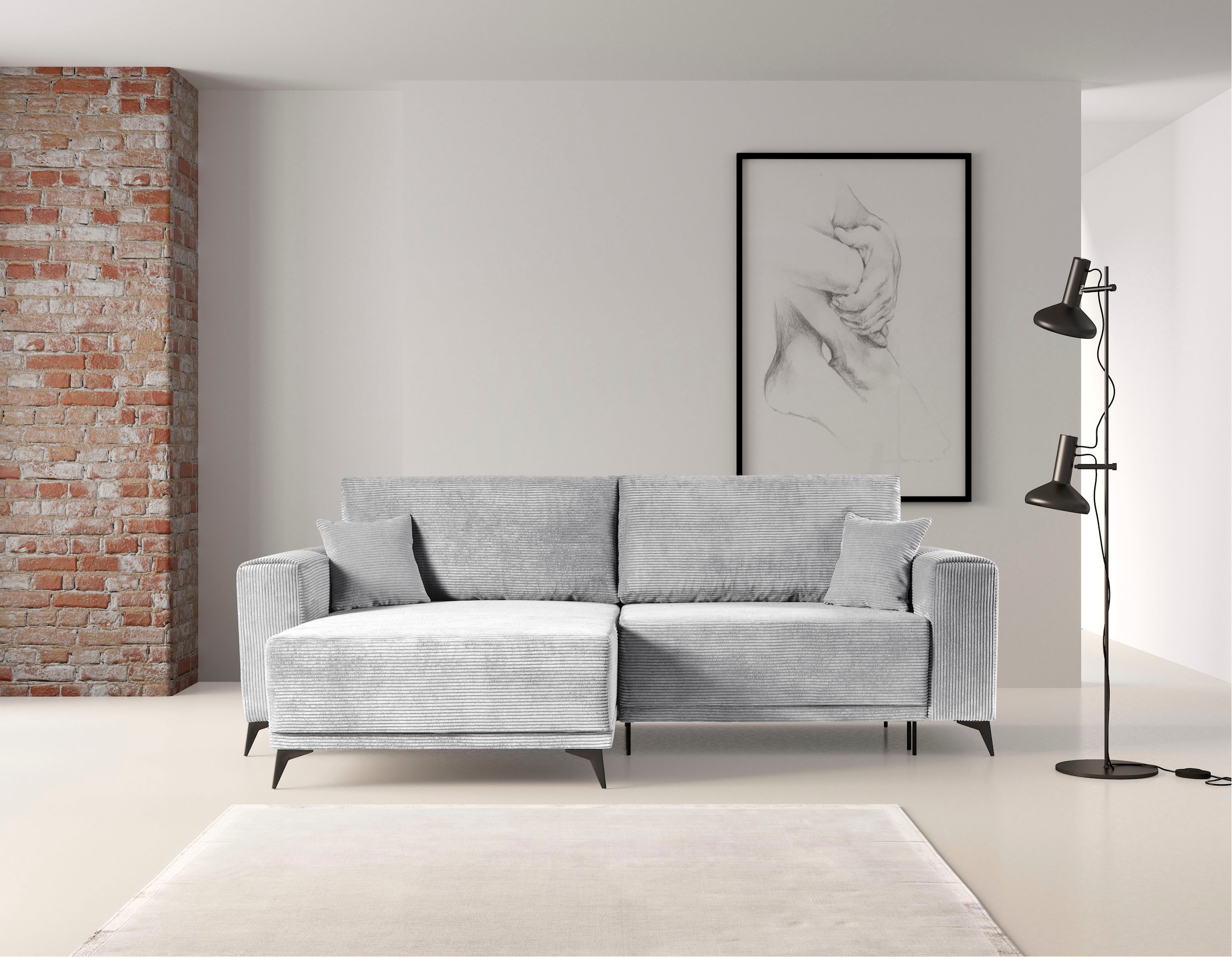 Ecksofa »Scandic L-Form«, Moderne Eckcouch in Cord, Sofa mit Schlaffunktion & Bettkasten