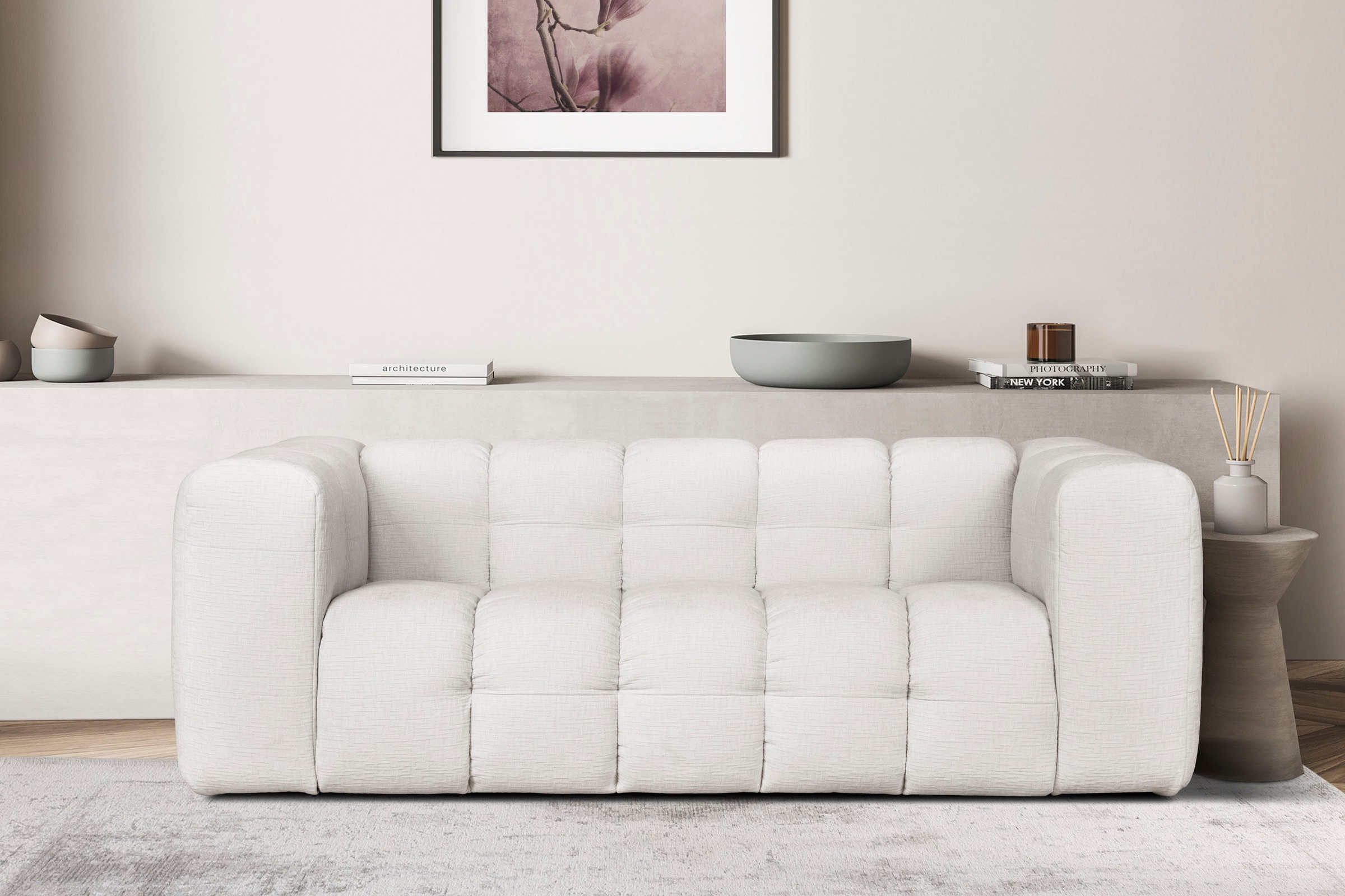 LeGer Home by Lena Gercke 3-Sitzer »TALISHA Designersofa, moderne Steppung, Maße B/T/H: 229/110/75 cm«, moderne Steppung, hoher Sitzkomfort