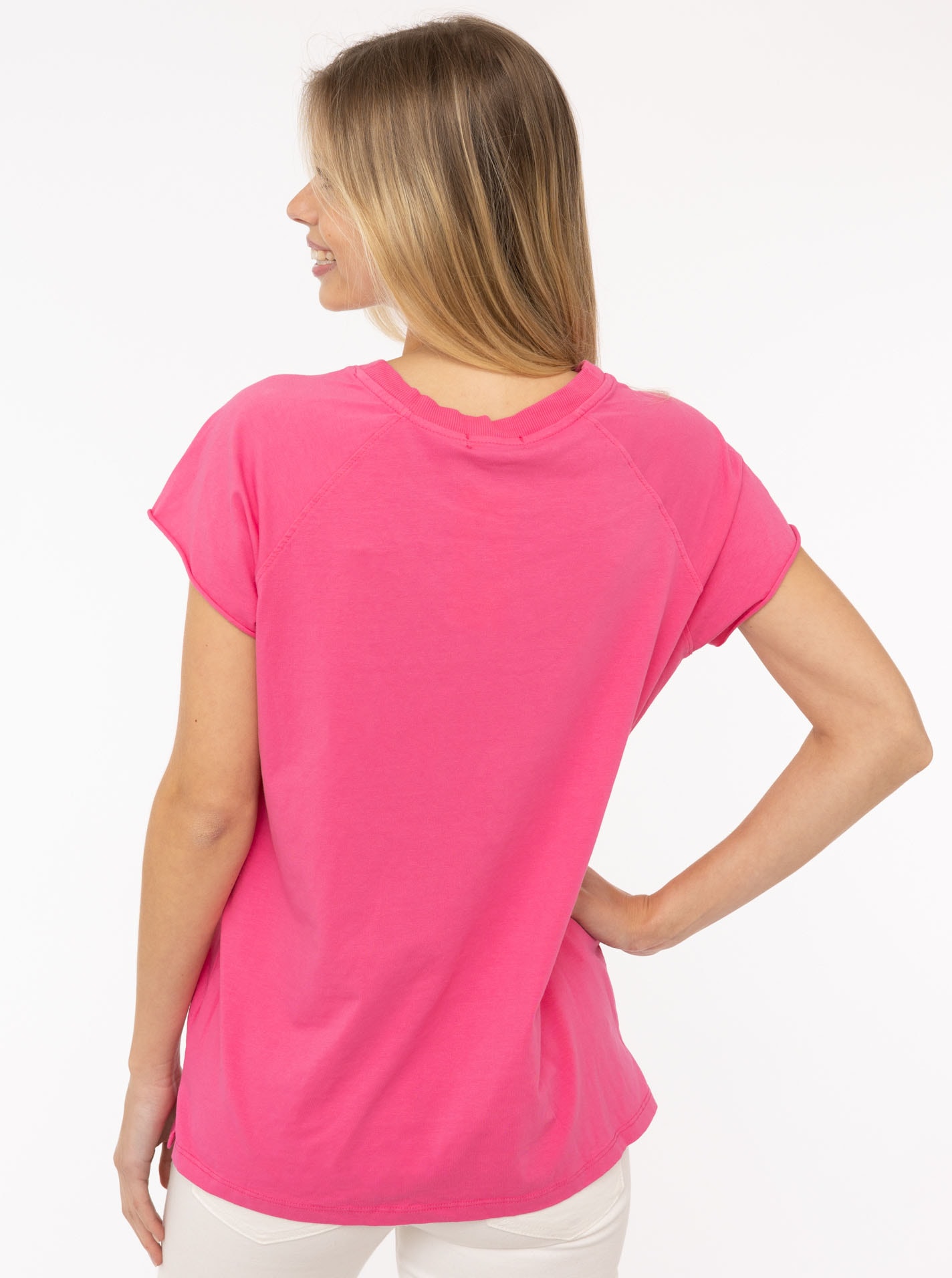 Zwillingsherz Kurzarmshirt »Oversizedshirt Stempeldruck "Positive Mind"«, mit V-Neck Ausschnitt und Stempeldruck, leicht oversized geschnitten