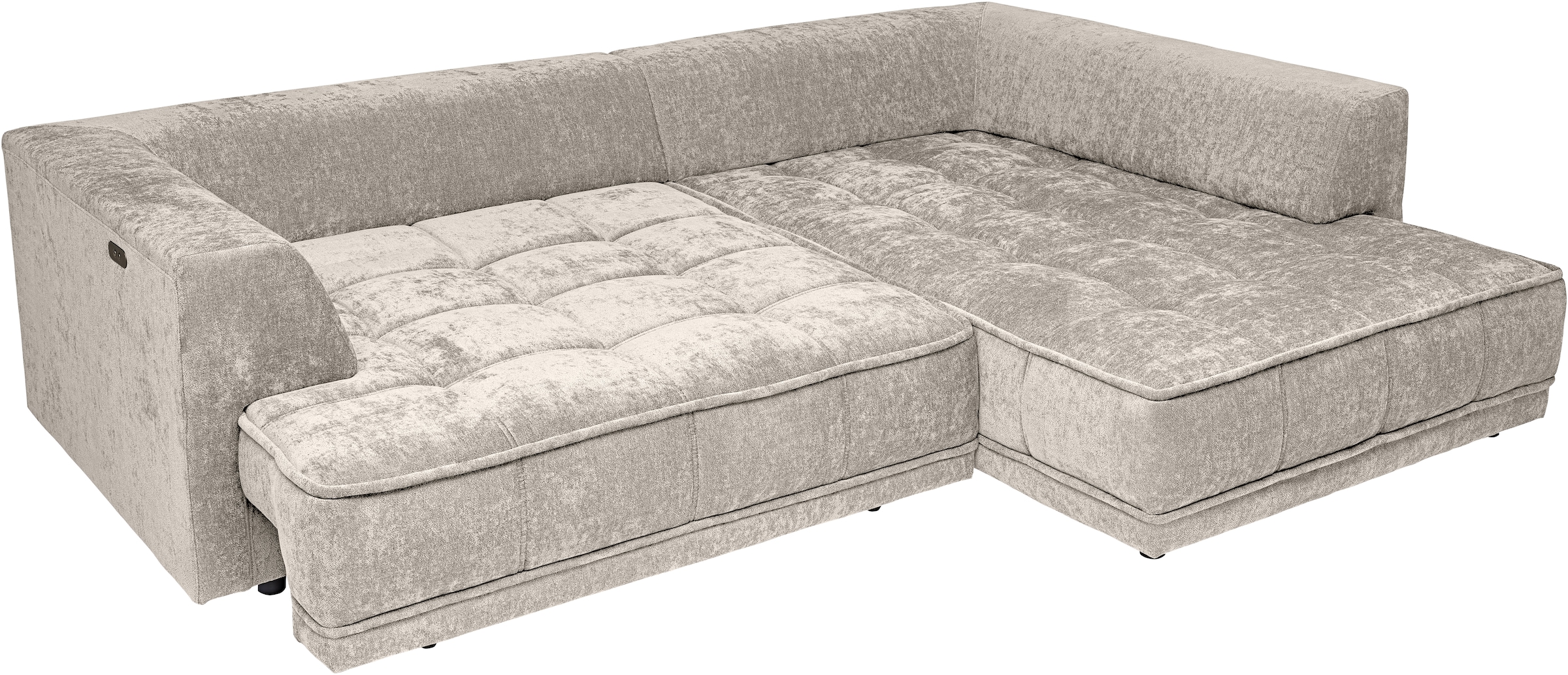WERK2 Ecksofa »Tiga, Komfortsofa mit elekt. Auszugsfunktion, bequem, L-Form« Pure Wohlfühlgarantie: Ausziehbare Sitztiefe, XXL-Ottomane & Kissen.