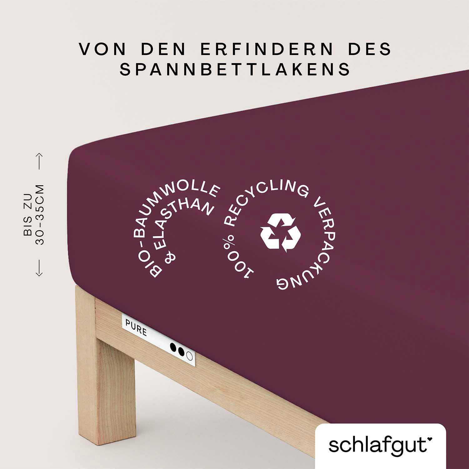 Schlafgut Spannbettlaken "PURE Bio-Baumwolle mit Elasthan, 170 g/m², Bettlaken, Spannbetttuch" PREMIUM Laken für Matratzen bis 30cm Höhe, dehnbar blickdicht, straff