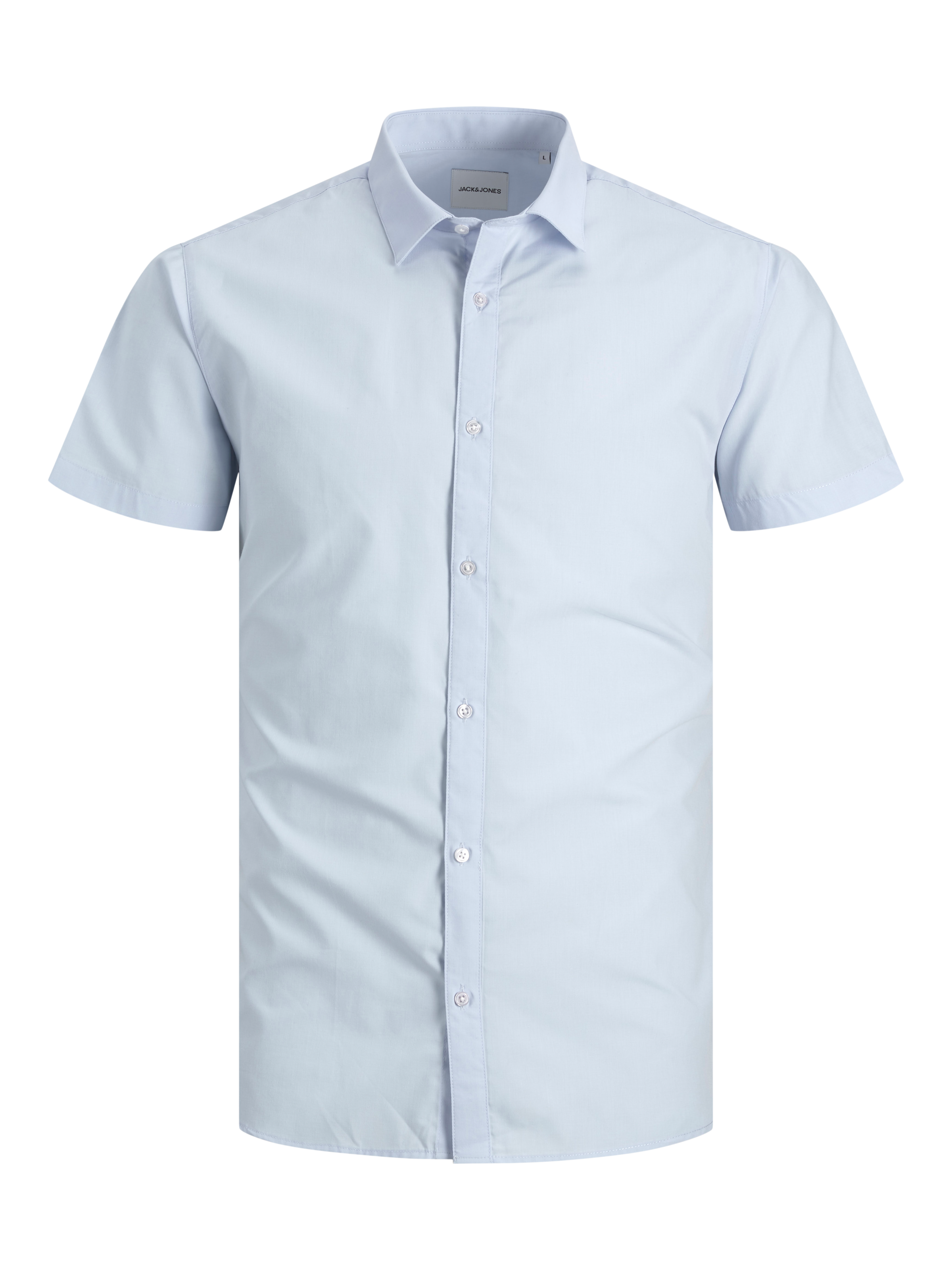 Kurzarmhemd JACK & JONES "JJJOE SHIRT SS PLAIN", Herren, Gr. L, N-Gr, cashmere blau, Web, Obermaterial: 65% Polyester, 35% Baumwolle, unifarben, slim fit hüftlang, Hemden