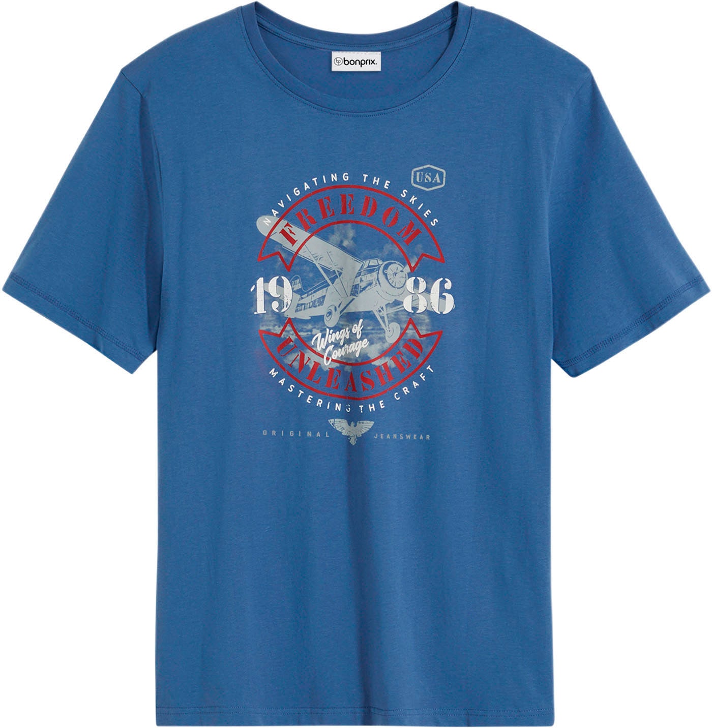 bonprix T-Shirt »T-Shirt aus reiner Baumwolle« Regular Fit, Kurzarm, mit Frontprint, Rundhalsausschnitt
