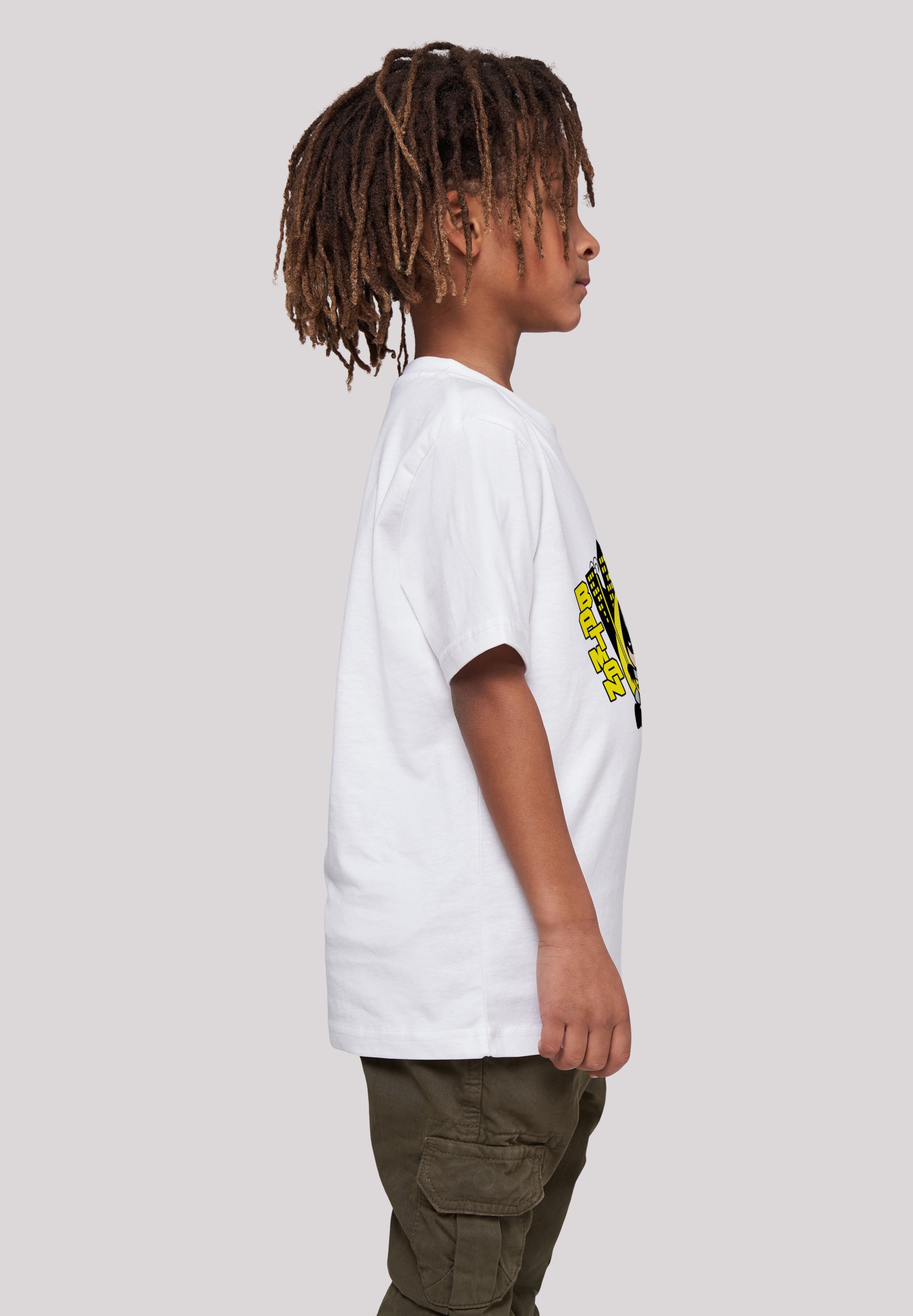 F4NT4STIC Kurzarmshirt »F4NT4STIC Kinder Chibi Batman Swinging -WHT with Kids Basic Tee«, (1 tlg.)