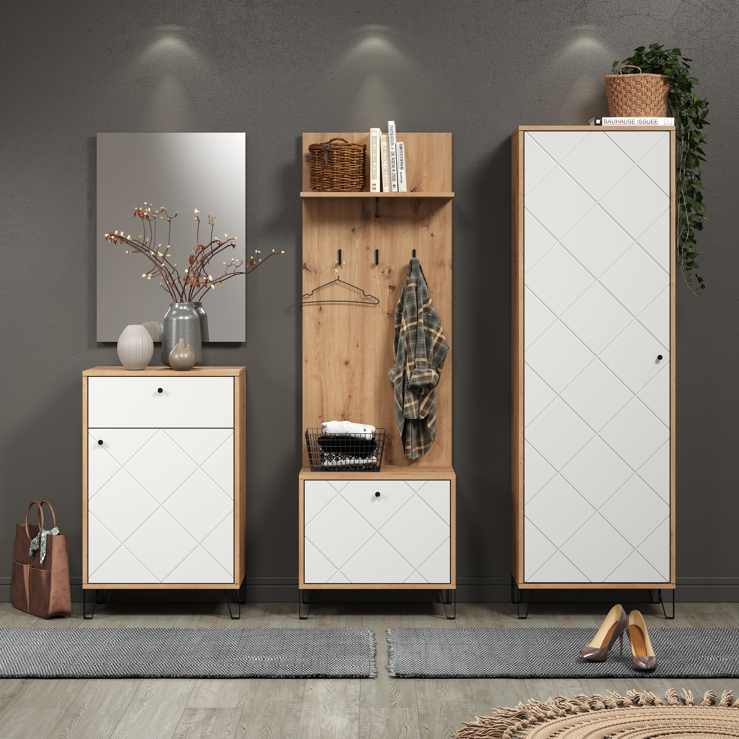 Places of Style Garderobenpaneel »Tarragona«, (1 St.), Wandgarderobe mit praktischer Ablage und 3 Haken - 63/30/139 cm