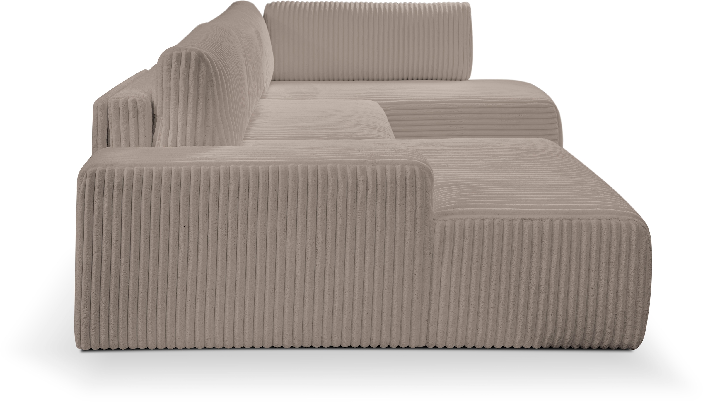 WERK2 Wohnlandschaft »Rotterdam-U, U-Form, in kuschelweichem Cord oder Breitcord«, Design Sofa mit Schlaffunktion & Bettkasten, Breitcord, Taupe