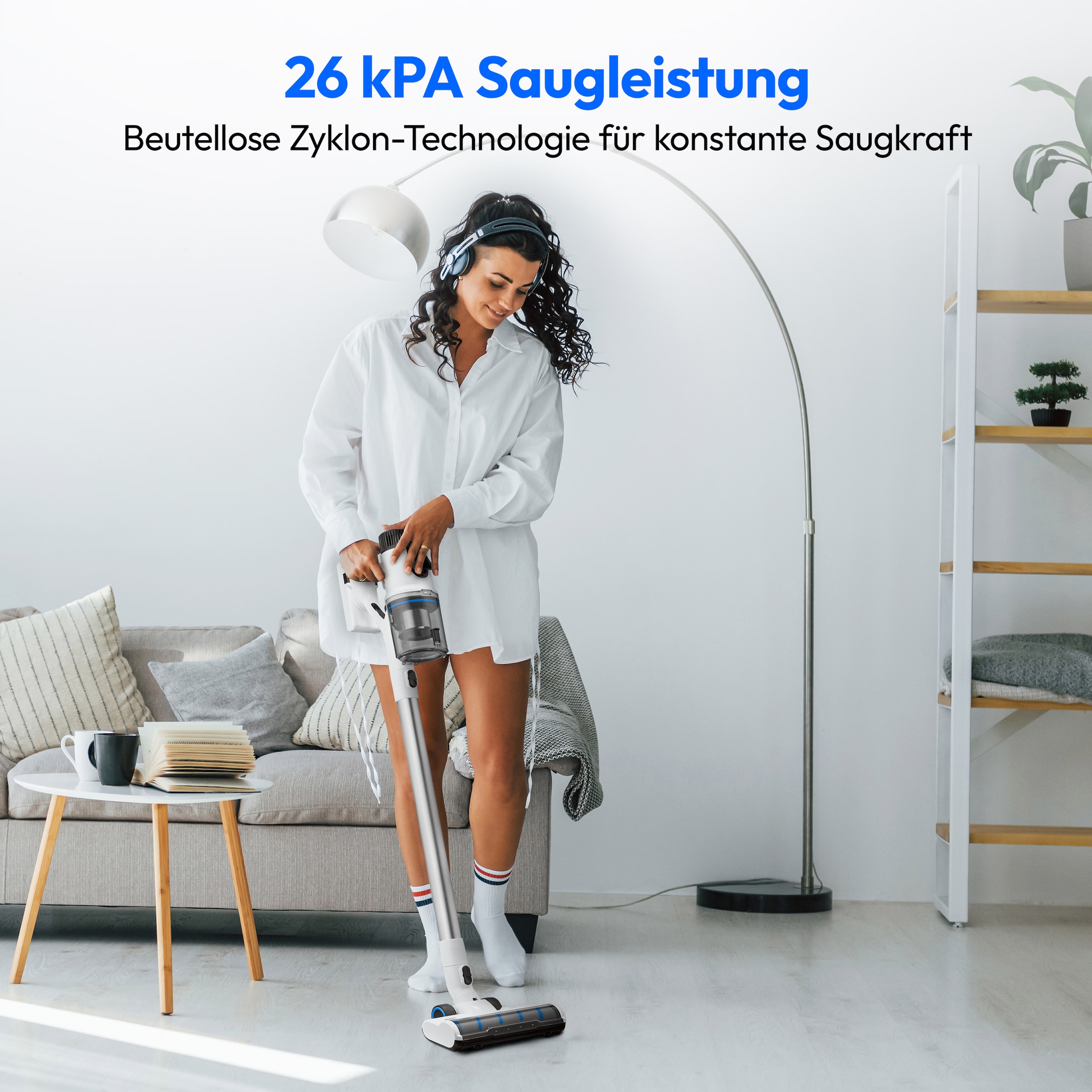Medion® Akku-Stielstaubsauger »P400 W+ (MD 11860), elektrischer Wischaufsatz, 26 kPa Saugleistung«, LED-Touch-Display, Staubsensor, Wechselakku, integriertes Zubehör