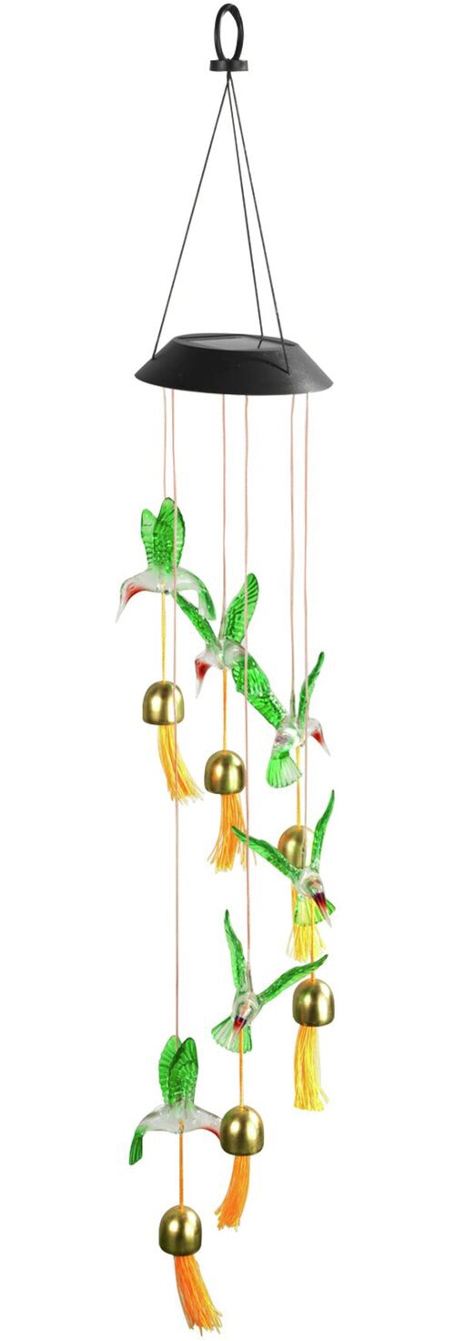 Maximex LED Gartenleuchte "Modell Kolibri" Farbwechsler solarbetriebenes Windspiel mit 6 Glocken, dekorative Gartenbeleuchtung