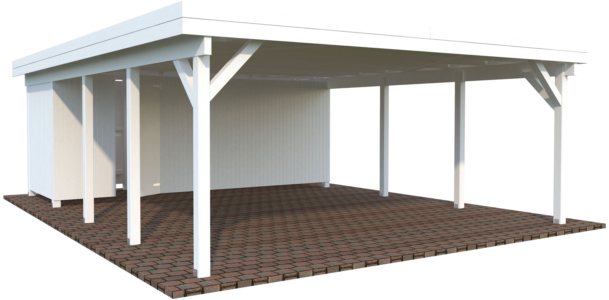 Palmako Doppelcarport "Karl mit Geräteraum" Massivholz 531 cm weiß/weiß