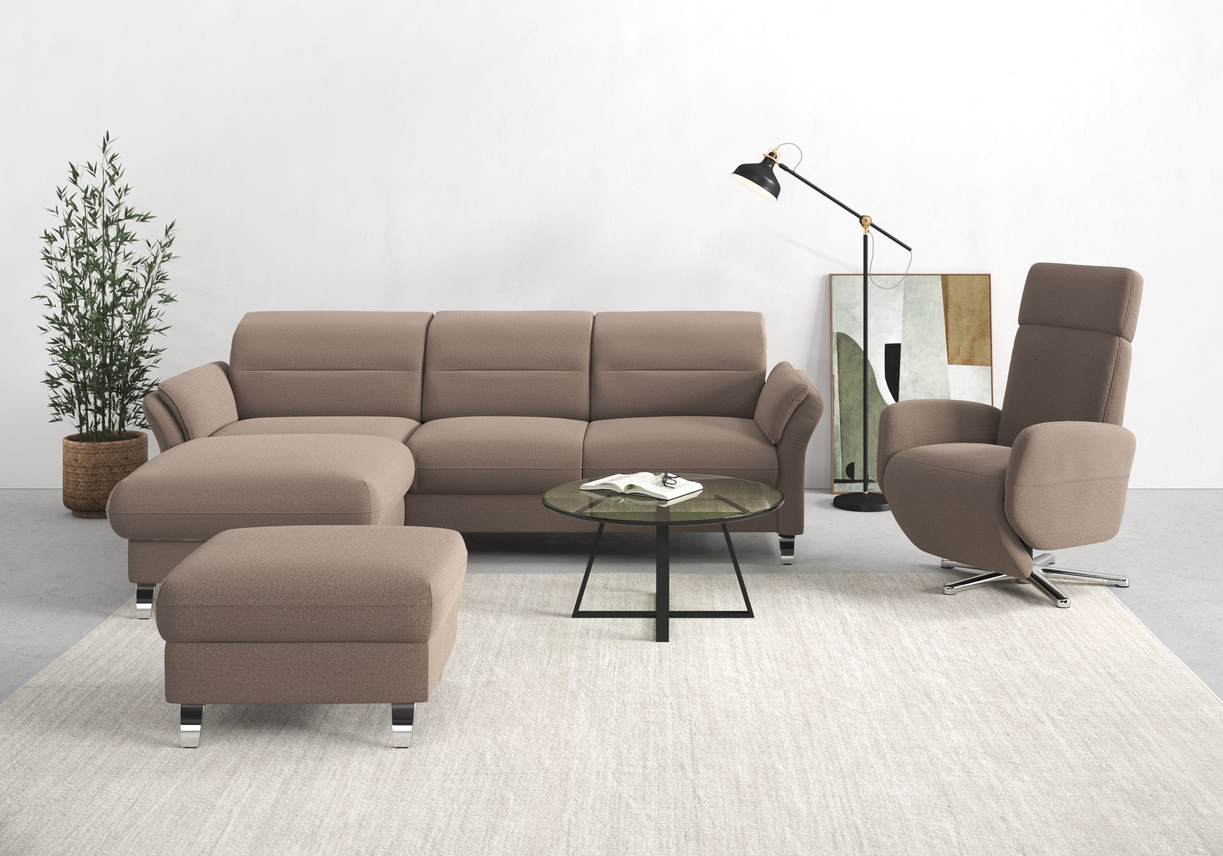 sit&more Ecksofa "Grenoble L-Form mit Federkern" wahlweise mit Schlaffunktion, Bettkasten, Arm- und Kopfteilverstellung
