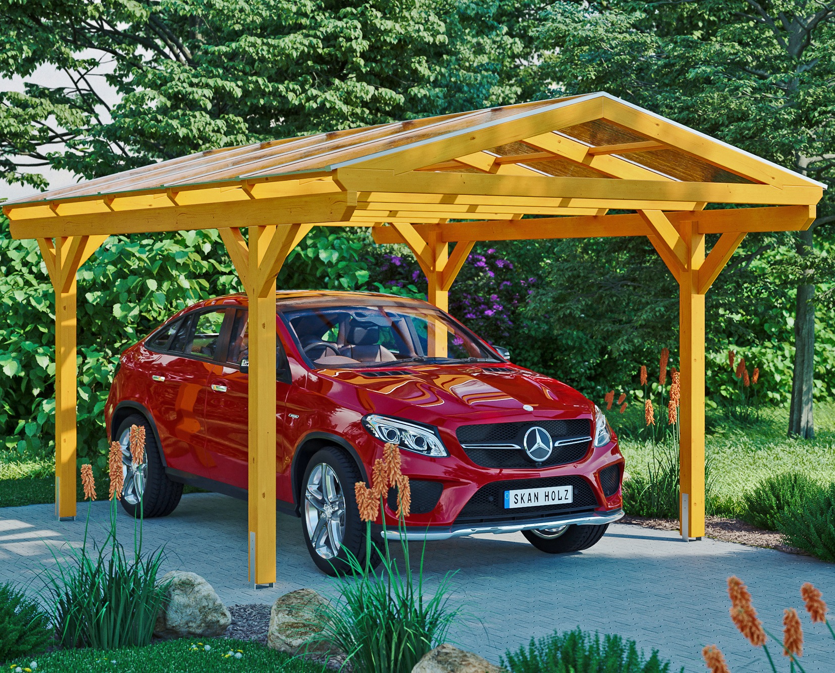 Skanholz Einzelcarport "Westerwald", Leimholz-Nordisches Fichtenholz, 326 cm, hellbraun