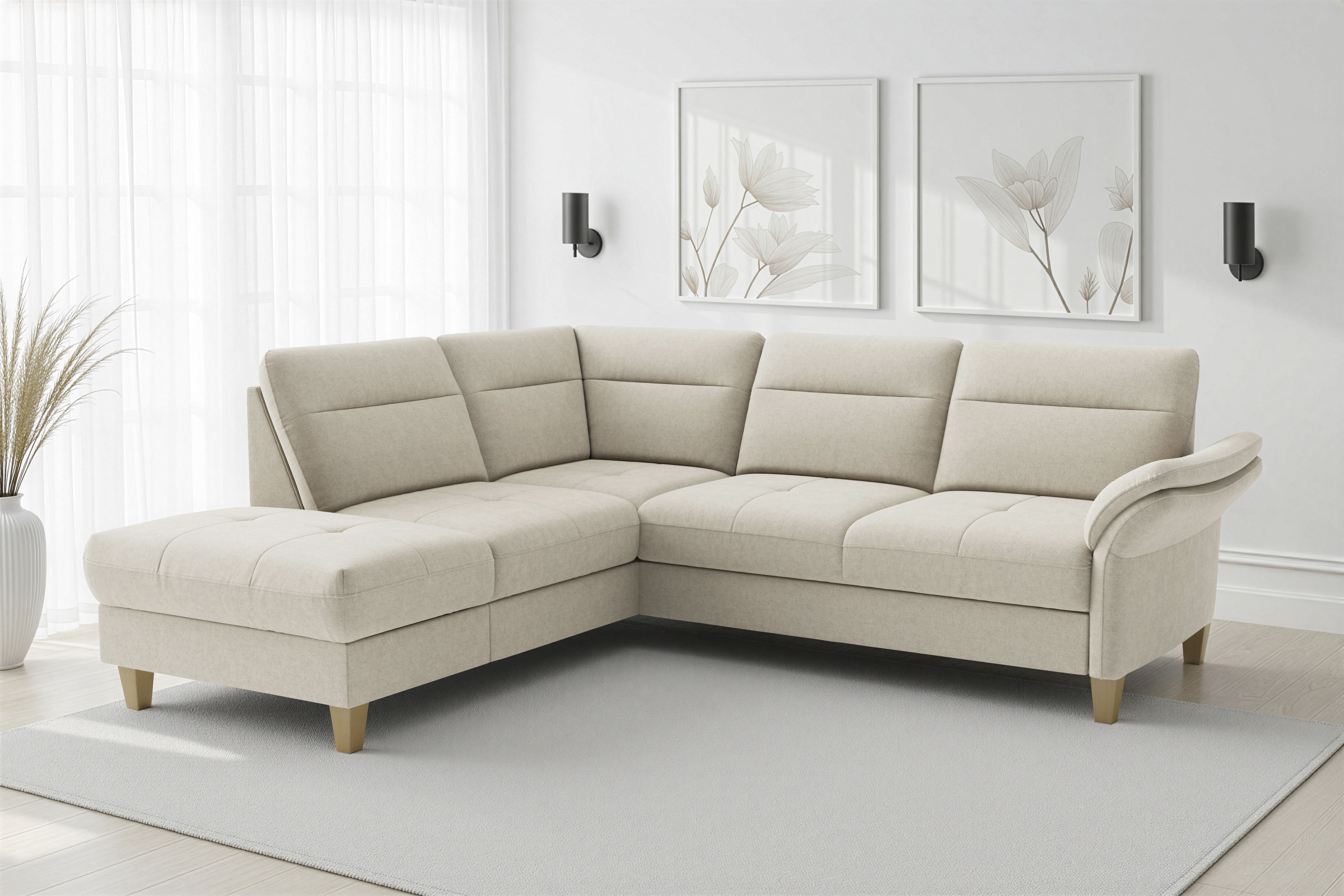 sit&more "Pamela L-Form, B: 218 cm, optional Schlaffunktion & Bettkasten" wahlweise mit Armteilverstellung, Sofa mit Federkern, Sitzhöhe: 48 cm