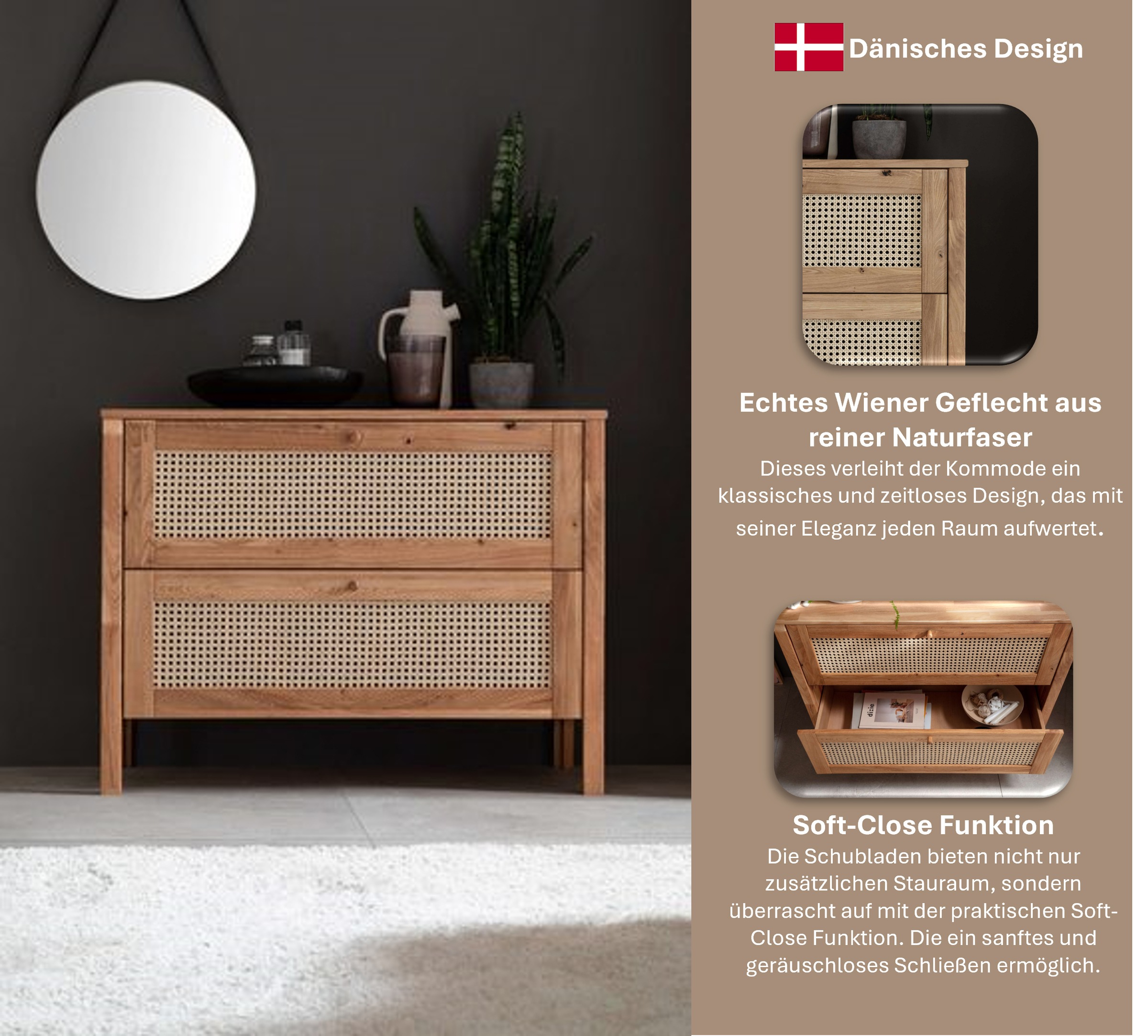 Thumbnail - Home affaire Schubkastenkommode "Hällevik, Kommode, Aufbewahrung, mit 2 geräumige Schubladen, Scandi" 1 Stk. tlg. Schubl...