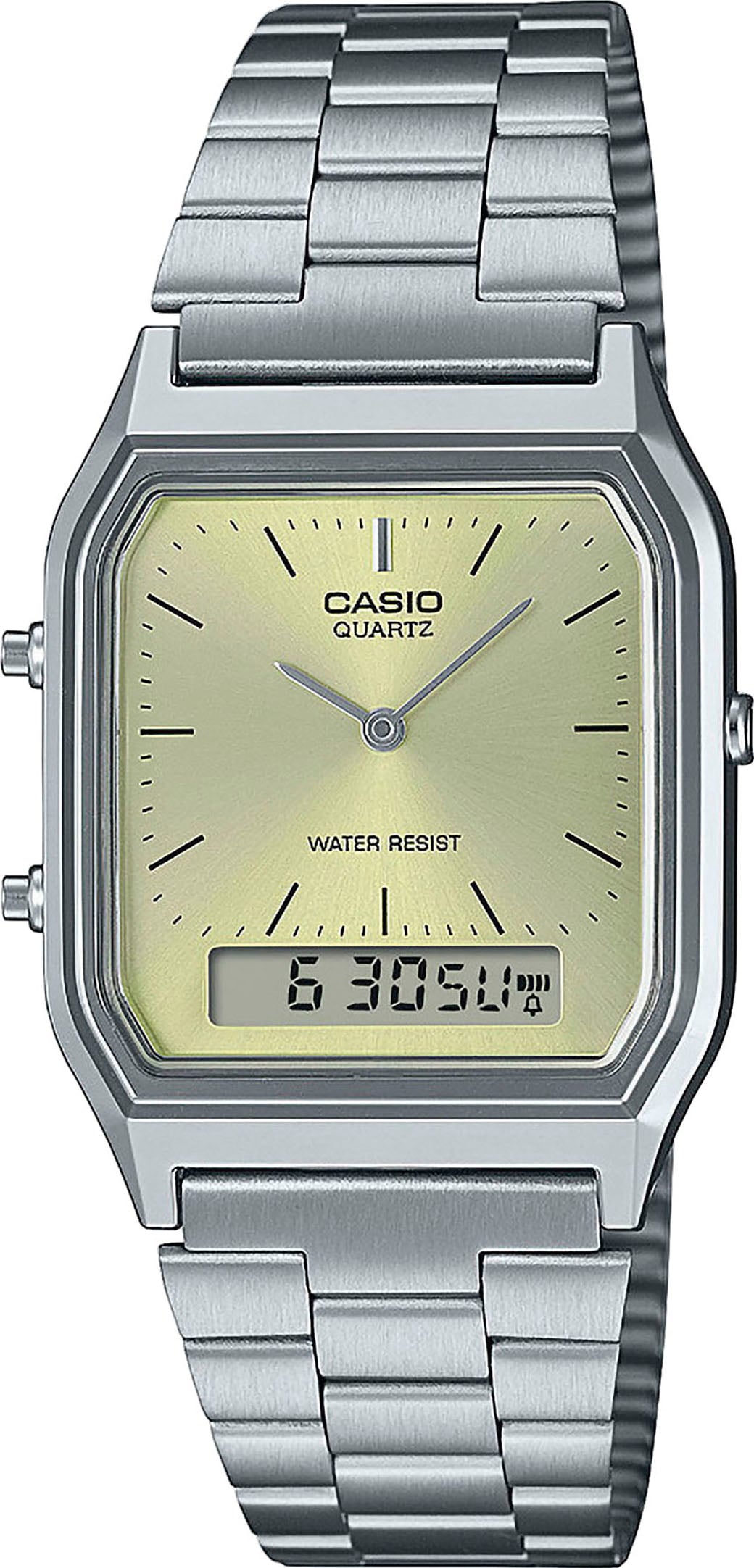 CASIO VINTAGE Damen Chronographedelstahlfarben, pastellgelb, Armbanduhren, Quarzuhr, Armbanduhr, Damenuhr, Herrenuhr, Edelstahlarmband,Digitaluhr