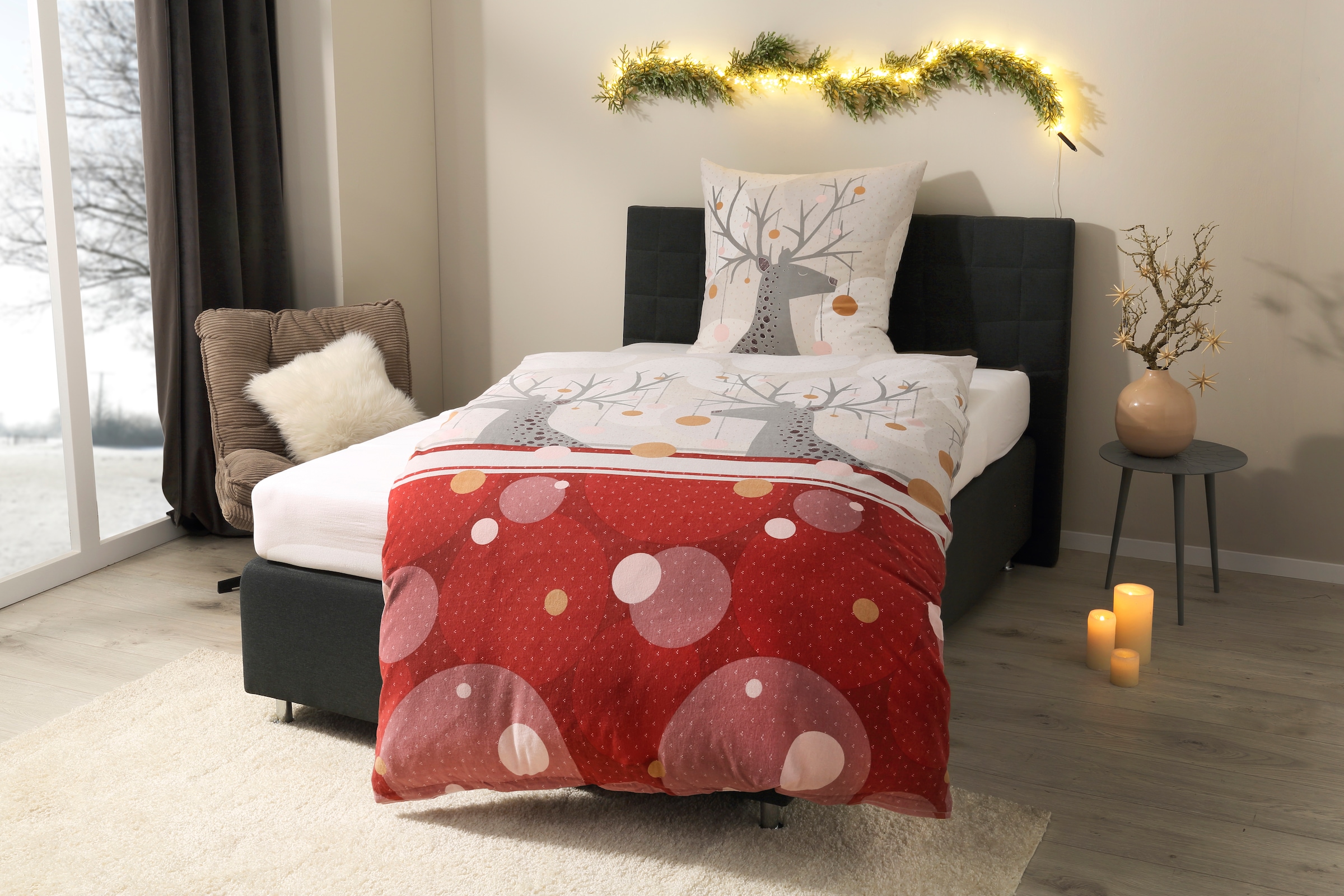 Primera Bettwäsche »Feinbiber-Bettwäsche Rudolph« 2 Stk. tlg. mit niedlichem Rentier-Motiv