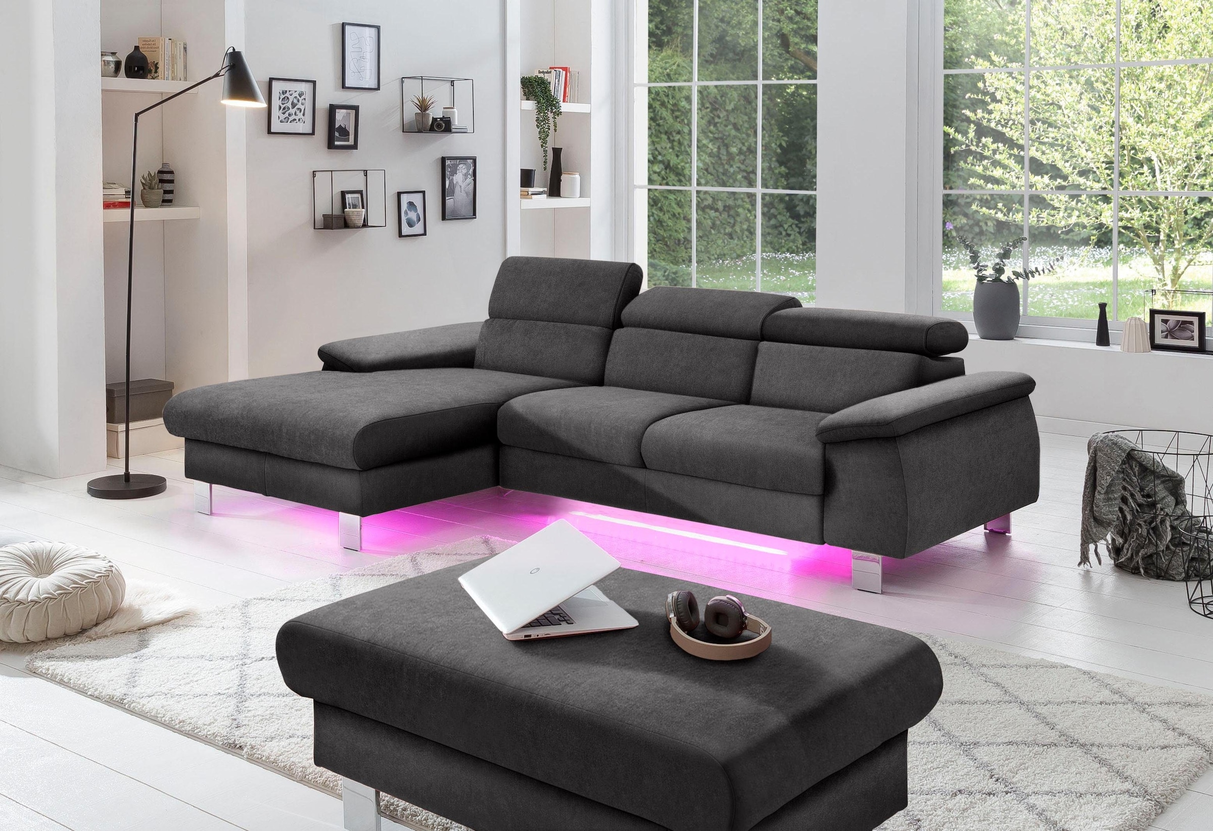 COTTA Ecksofa Komaris, Ecksofa, wahlweise mit RGB-LED-Beleuchtung und Bettf günstig online kaufen