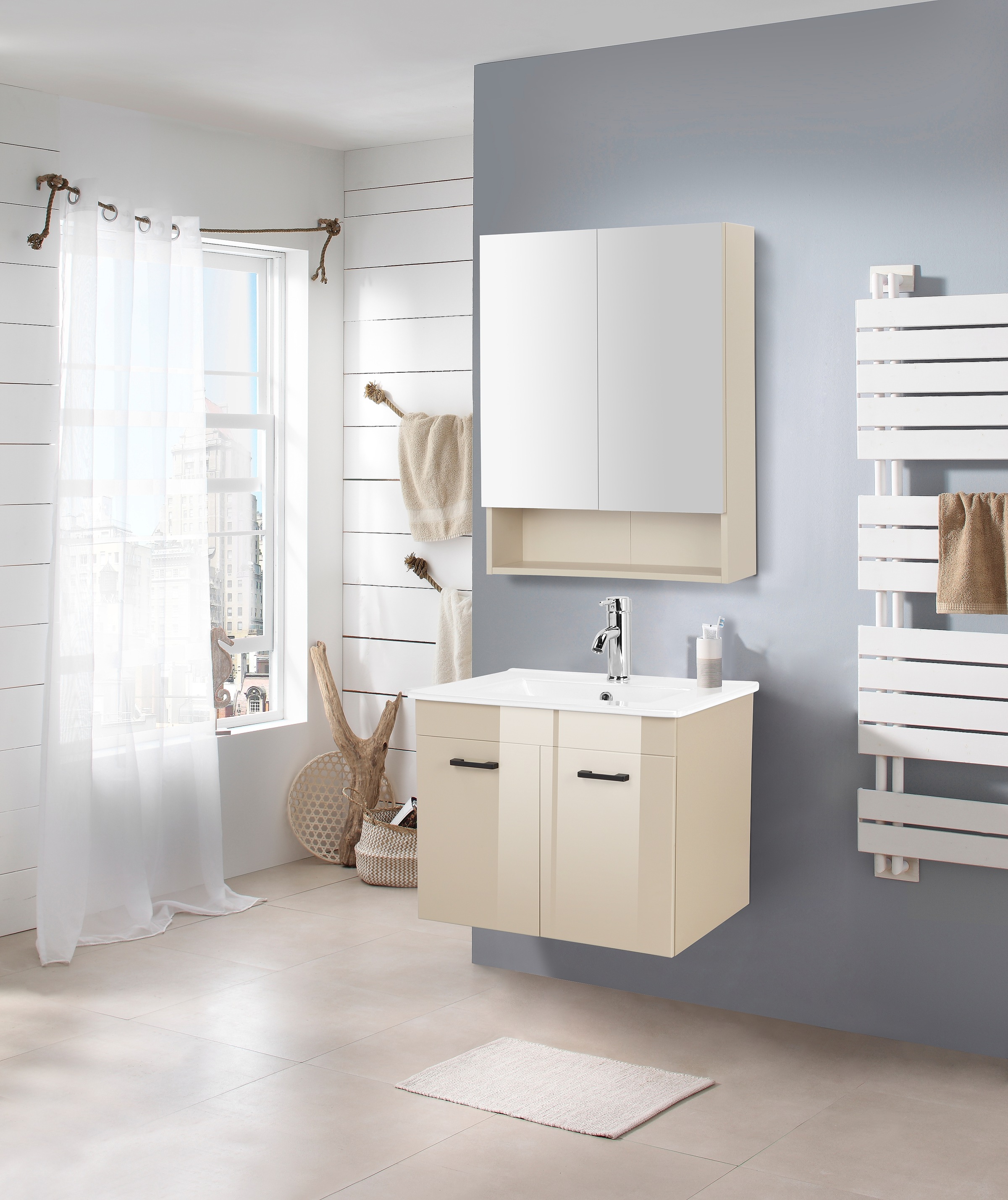 welltime Waschtisch "Florenz, Breite 60cm, 2 Tür, 2 Fächer, MDF-Front", Was günstig online kaufen