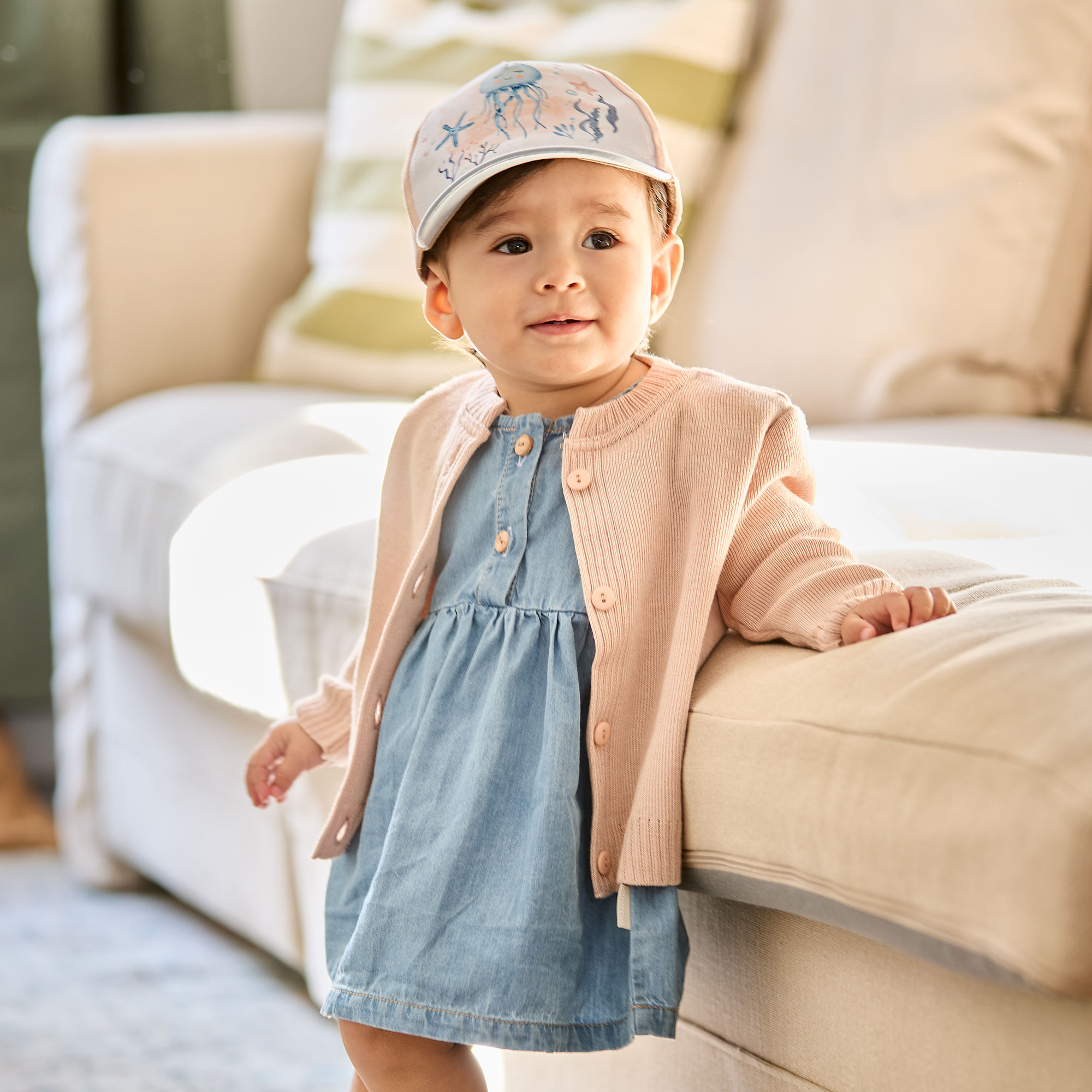 Maximo Sommerkleid 1 Tlg. Denim-Optik, Rüschenärmel, Holzknöpfe, Blau
