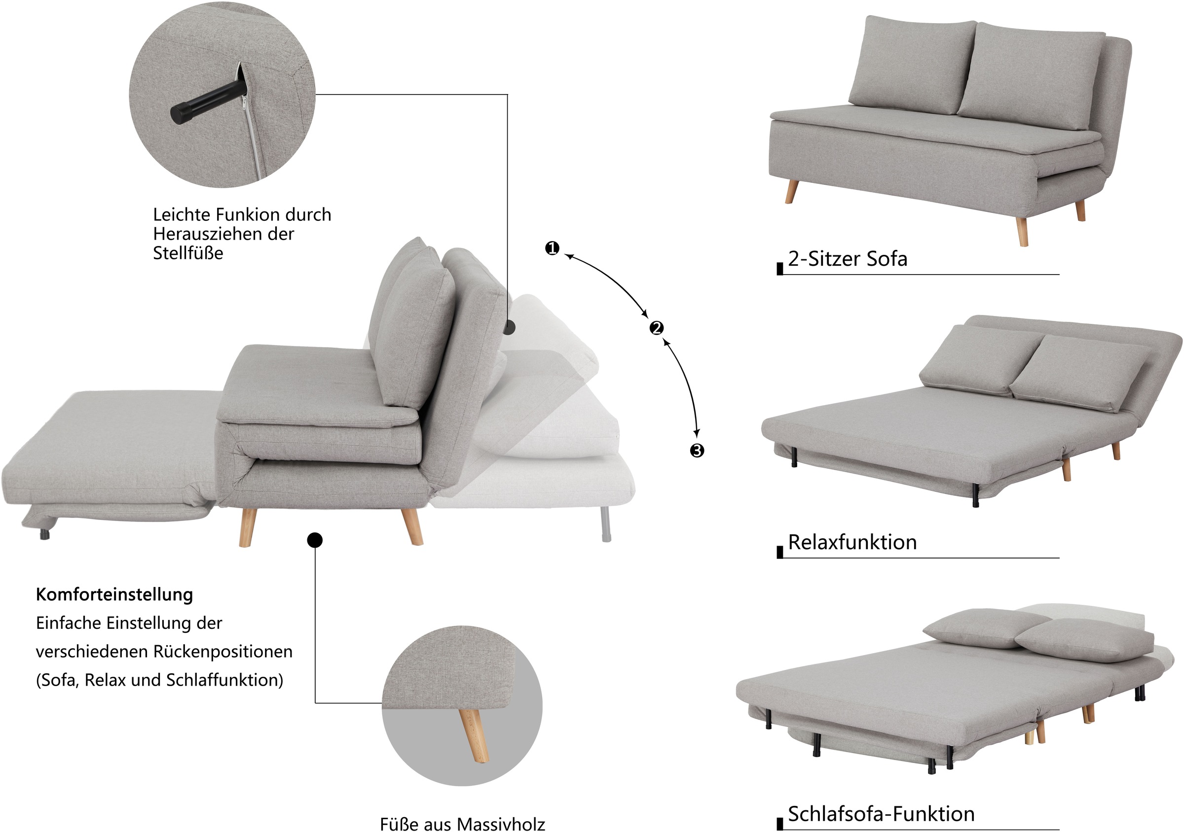 Thumbnail - OTTO home 2-Sitzer "AINSLEY 140 cm, Schlafsofa" Verstellbare Rückenlehne und Sofa mit Bettfunktion