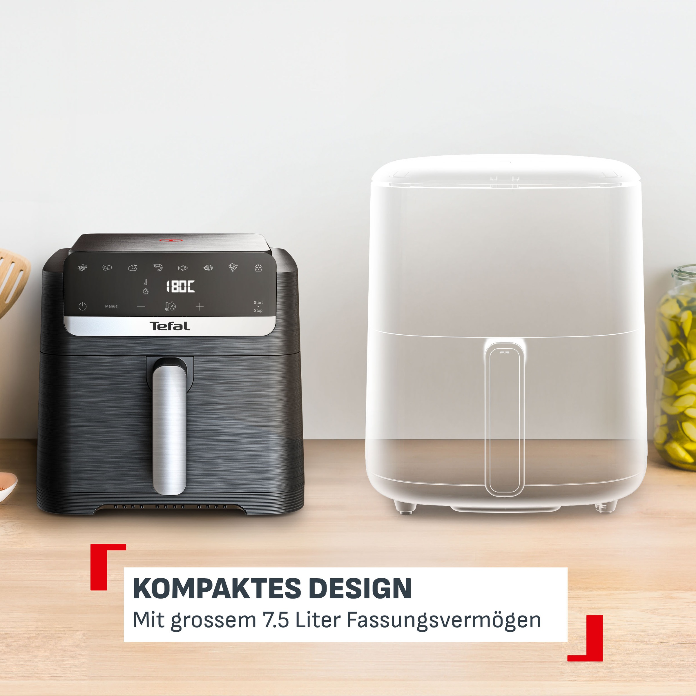 Tefal Heißluftfritteuse »EY8618 Easy Fry Mega Compact« platzsparendes Design, 7,5 L, 8 Portionen, intuitiver Touchscreen