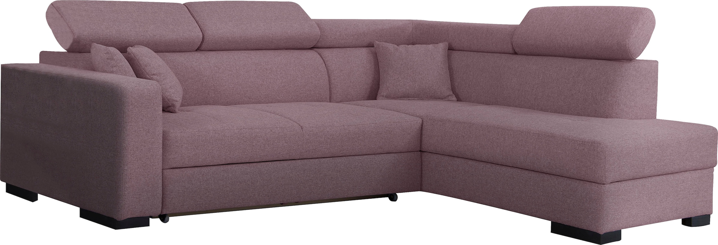 Home affaire Ecksofa "Tulio bequem, bewährte Wellenunterfederung, Breite 267cm, L-Form" wahlweise mit Bettfunktion und Bettkasten, incl. 3 Zierkissen