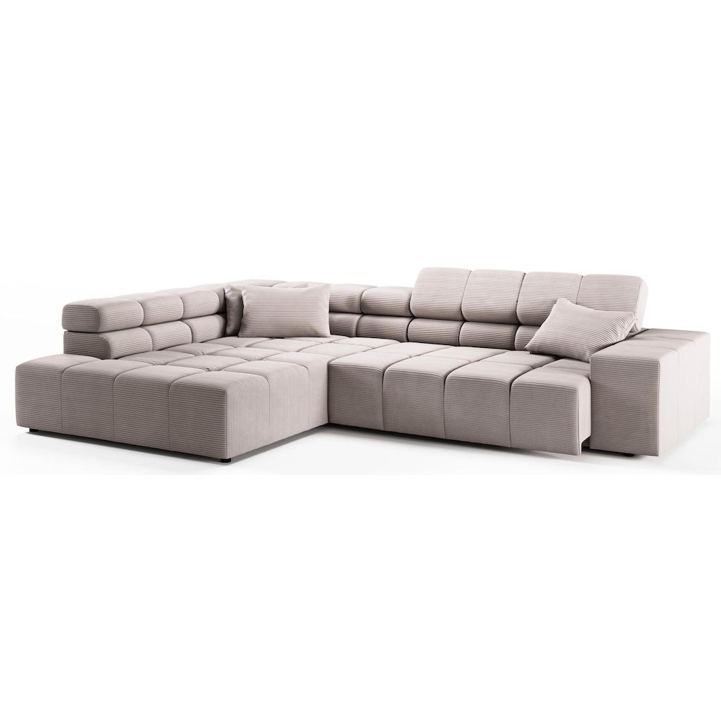 INOSIGN Ecksofa »Ancona incl. Kopfteilverstellung, Zierkissen Breite 319cm, L-Form«