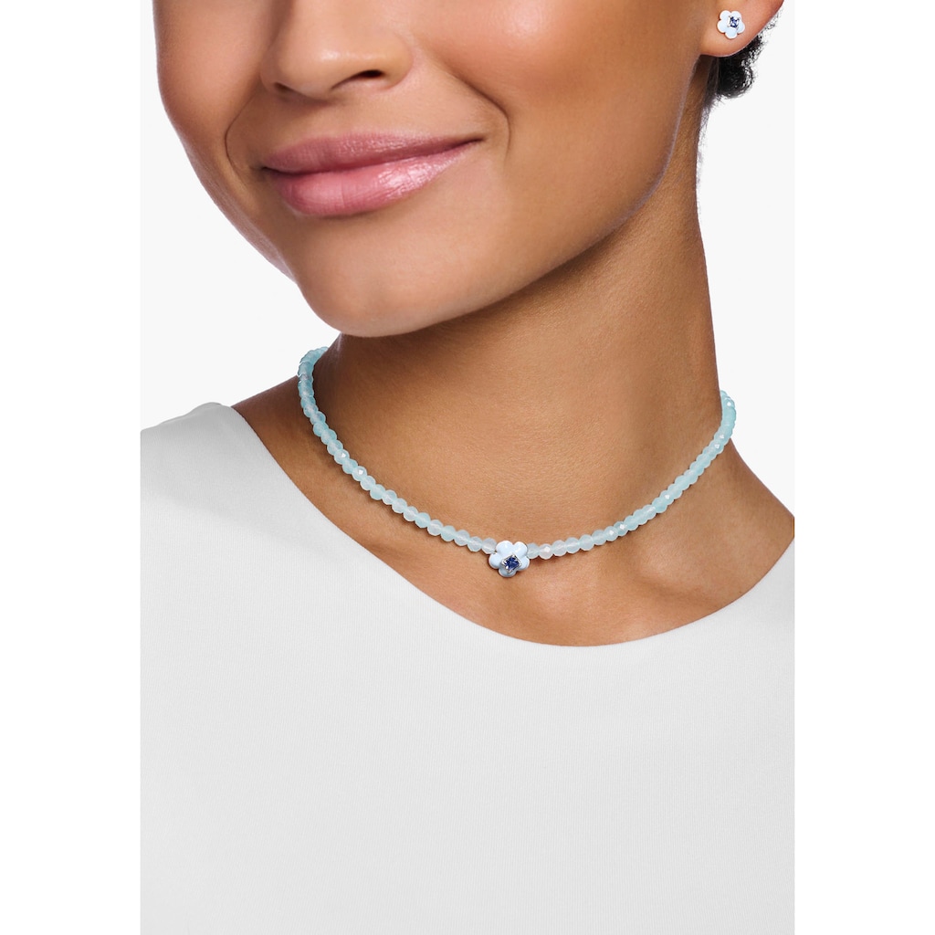 THOMAS SABO Choker »Choker Blume mit blauen Perlen, KE2182-496-1-L42V«