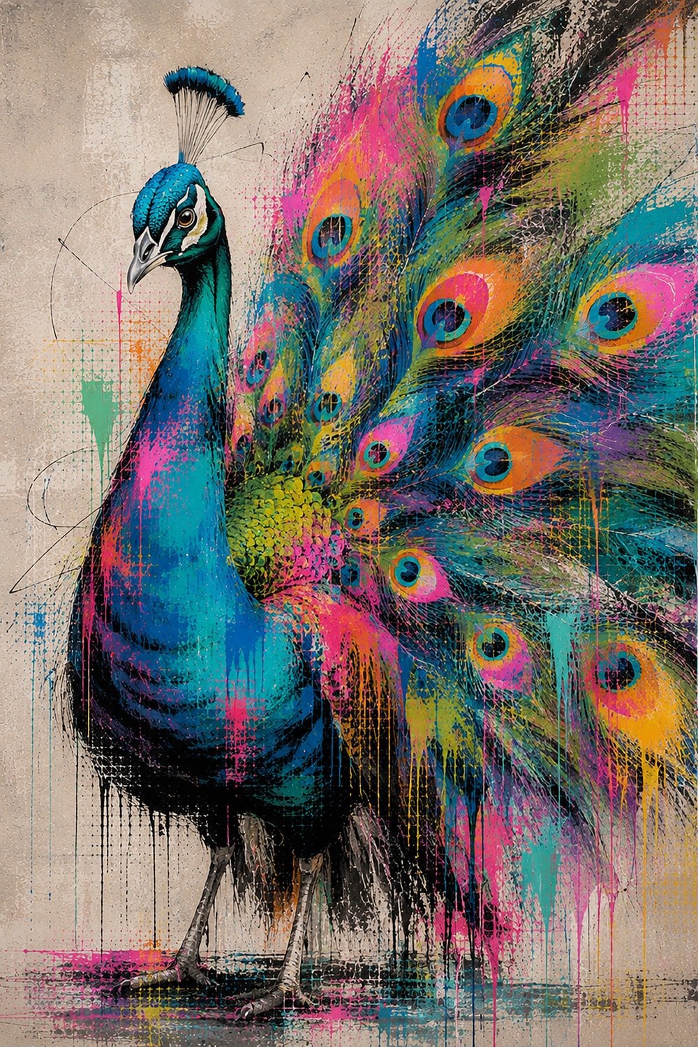 queence Acrylglasbild »Urban Art Bunter Blauer Pfau« Abstrakt | Pfau | Tiere 1 Stk. tlg. Wandbild Wohnzimmerdeko buntes Tiermotiv Abstrakte Kunst