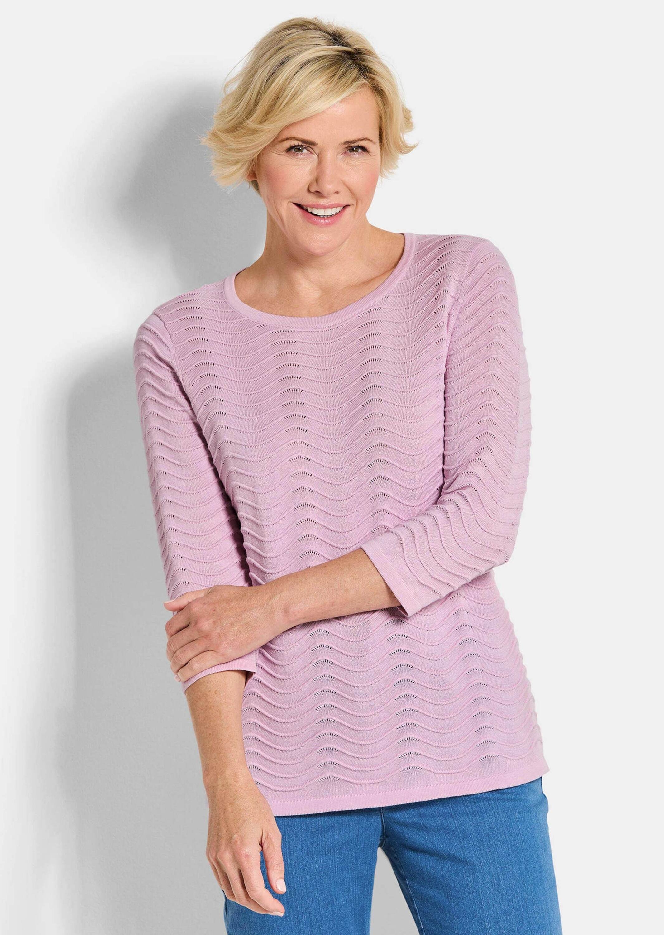 Goldner Sommerpullover mit Wellenstruktur Women's Sweater Pink 50 2