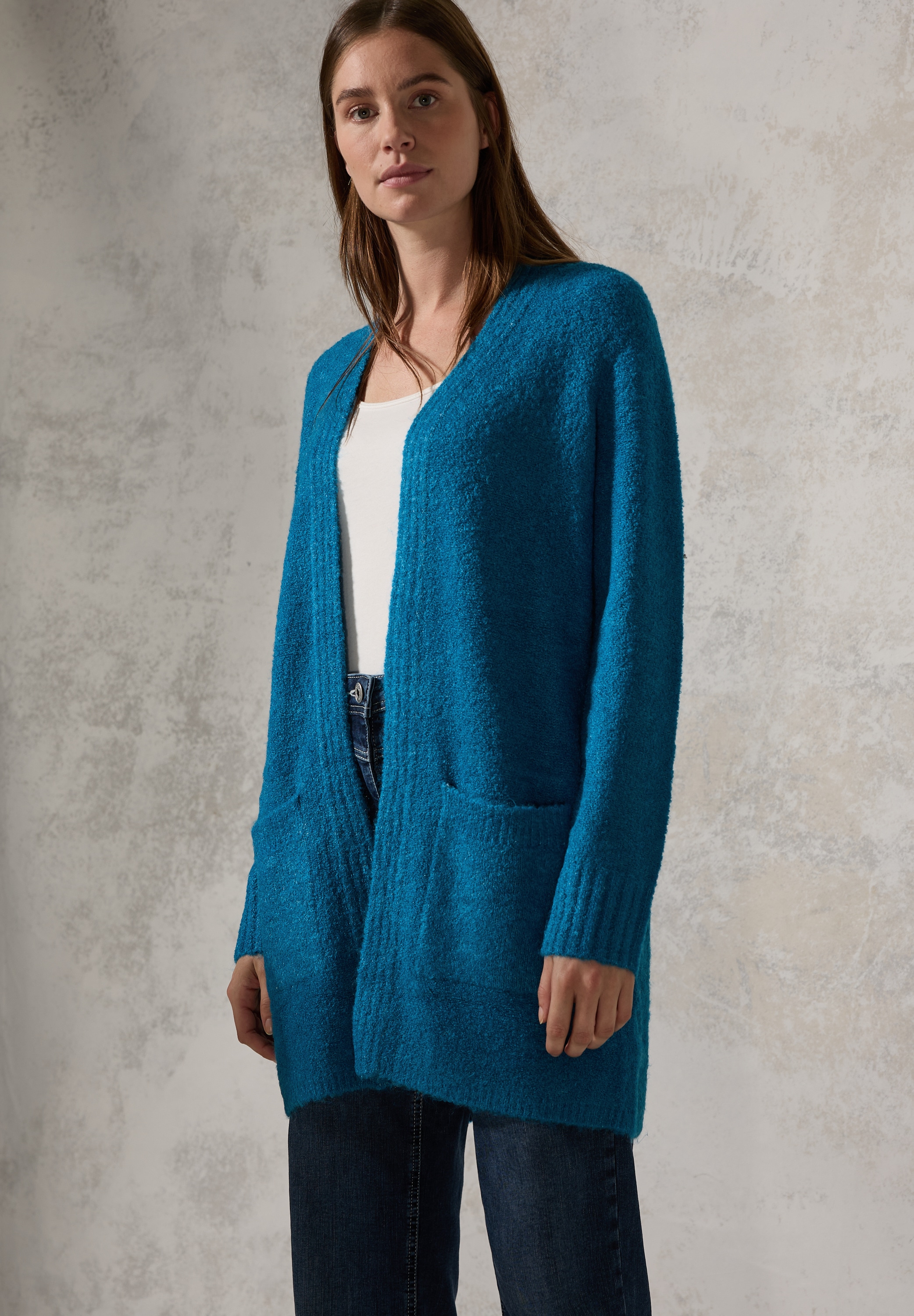 Cardigan, aus softem Materialmix