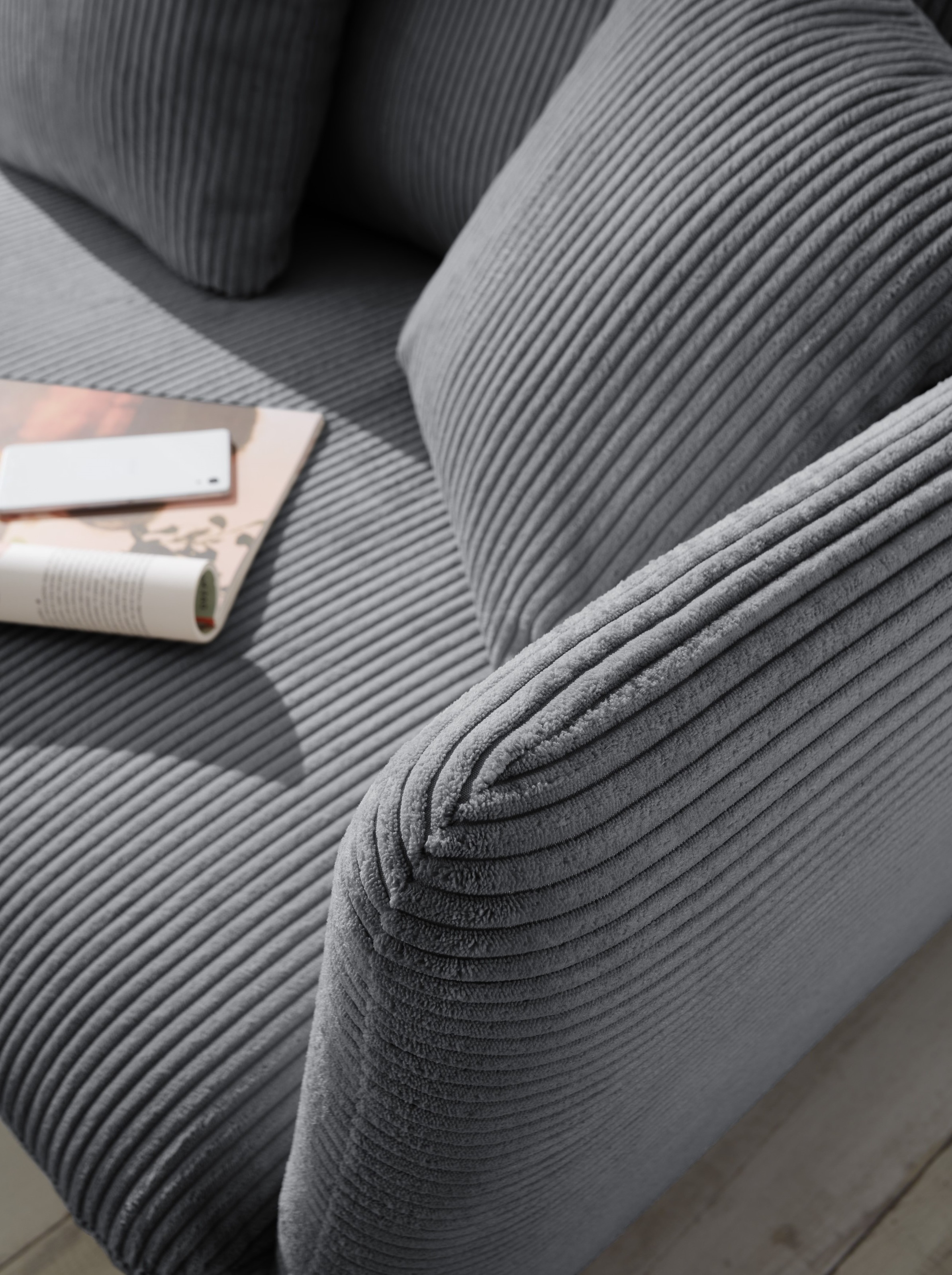 andas Ecksofa »MERLE, 258 cm, L-Form, traumhafter Cord,«, mit Bettfunktion und Bettkasten, Liegefläche 224 x 139