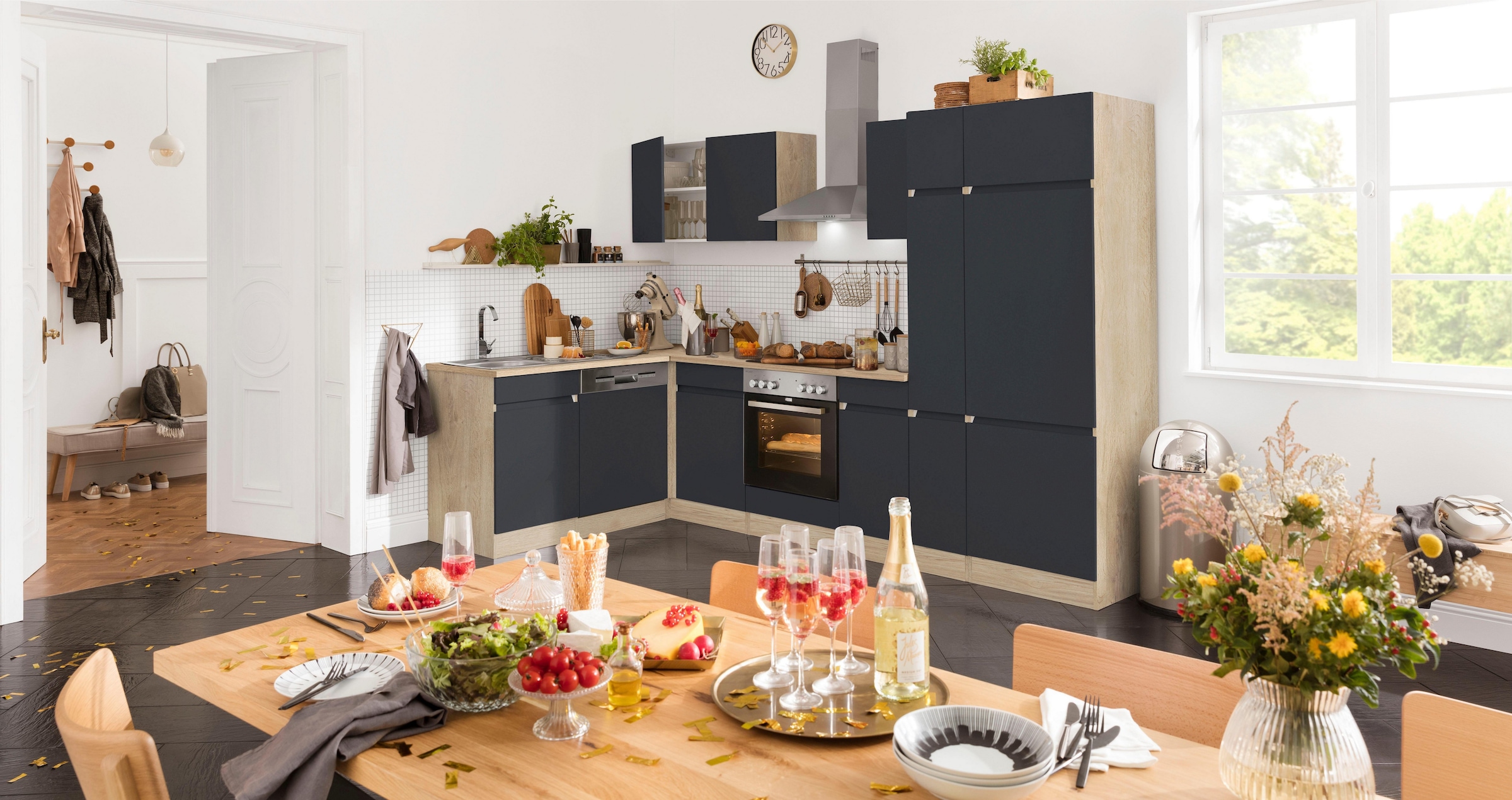 OPTIFIT Winkelküche »Roth«, Stellmaße 300x175 cm, wahlweise mit E-Geräten, mit Apothekerschrank