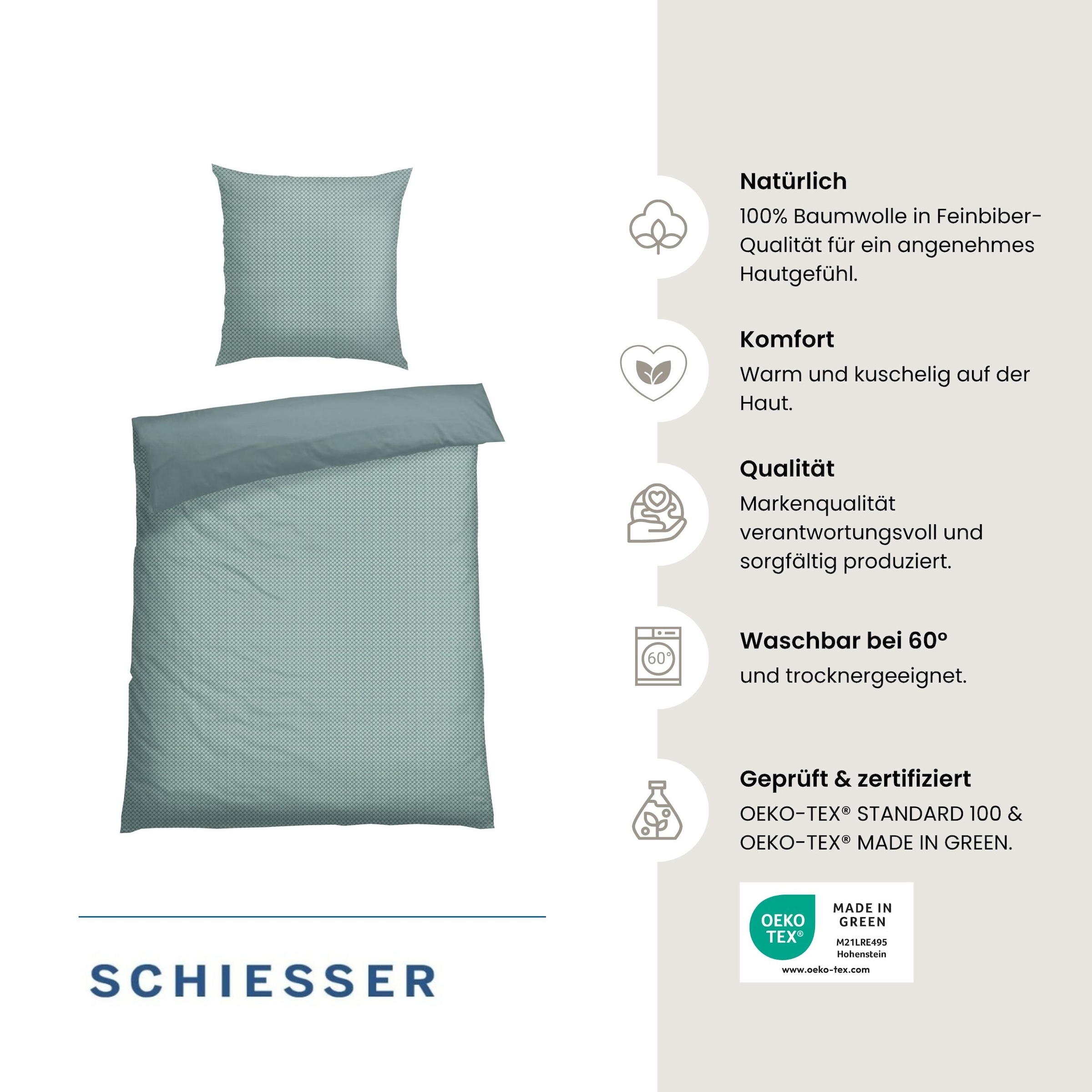 Schiesser Wendebettwäsche »Lucy aus weicher Baumwolle im schlichten Minimaldessin« 2 Stk. OEKO-TEX® MADE IN GREEN-zertifiziert