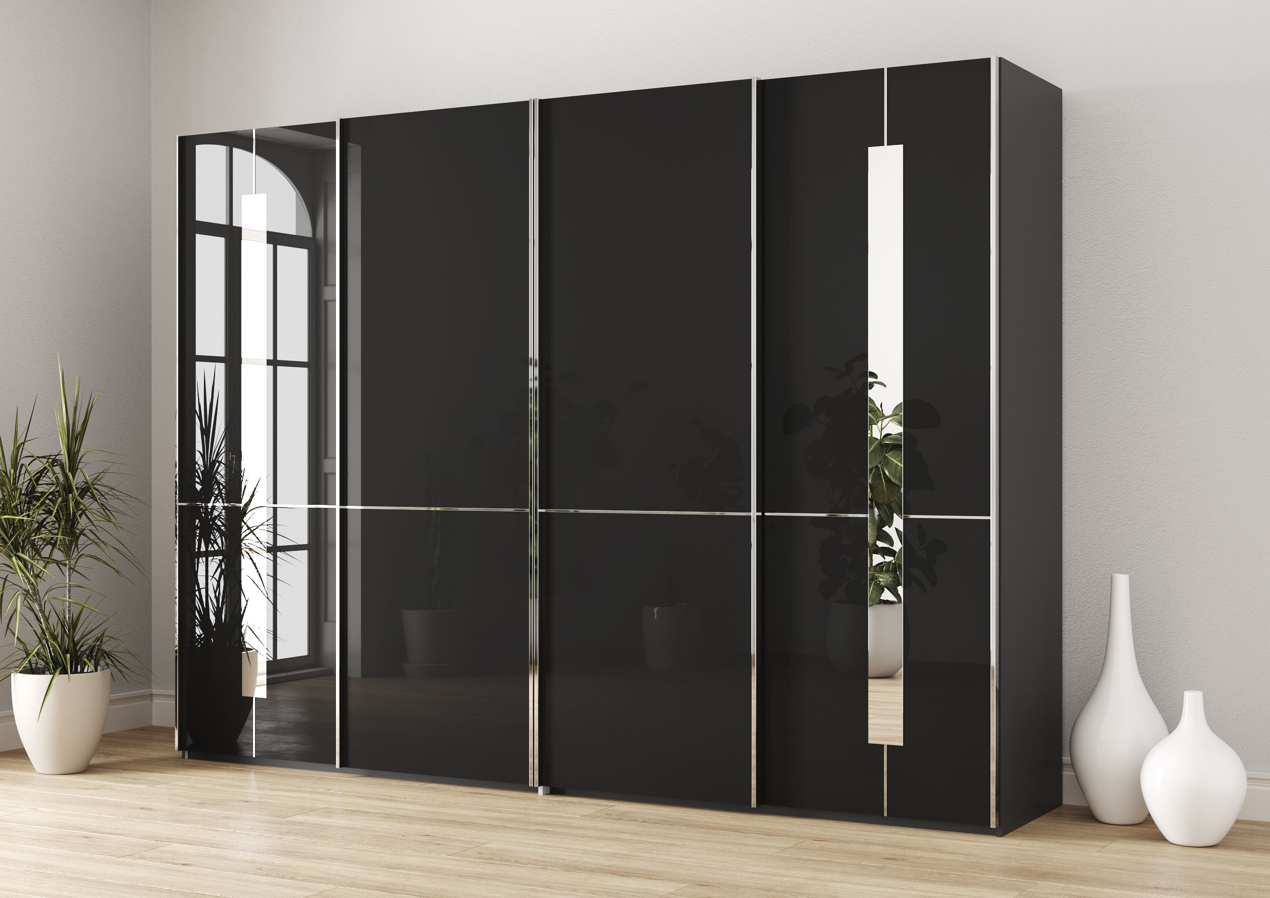 Musterring Schwebetürenschrank "Imola W" inkl. Einlegeböden und Kleiderstangen, mit Glastüren inkl. Zierspiegel