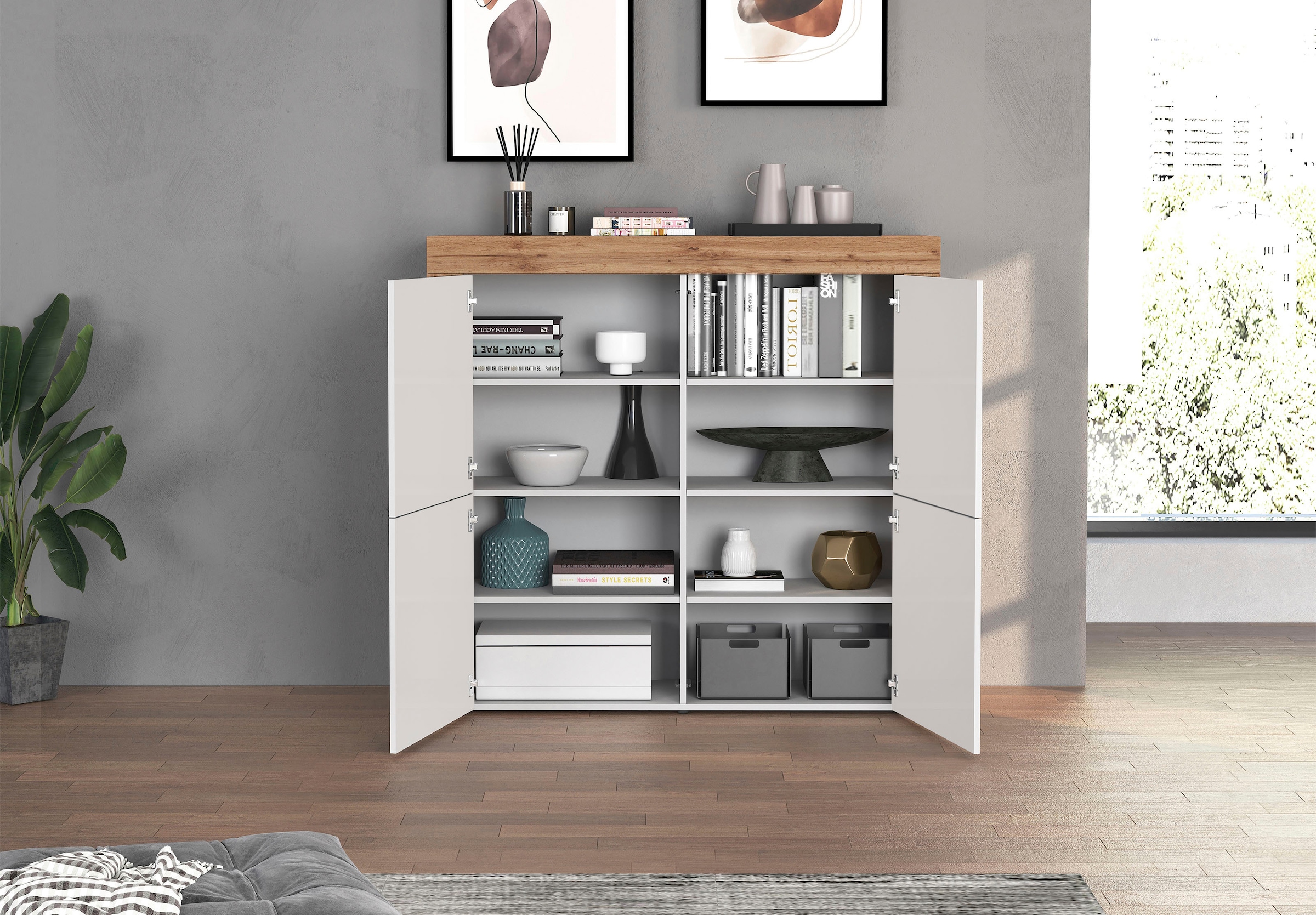 INOSIGN Highboard »CHRONOS Breite 140 cm mit 4 Türen und 8 Fächer 'Made in Italy'«, (1 St.), Hohes Sideboard, Kommode, Schrank, Grifflos mit Push to Open