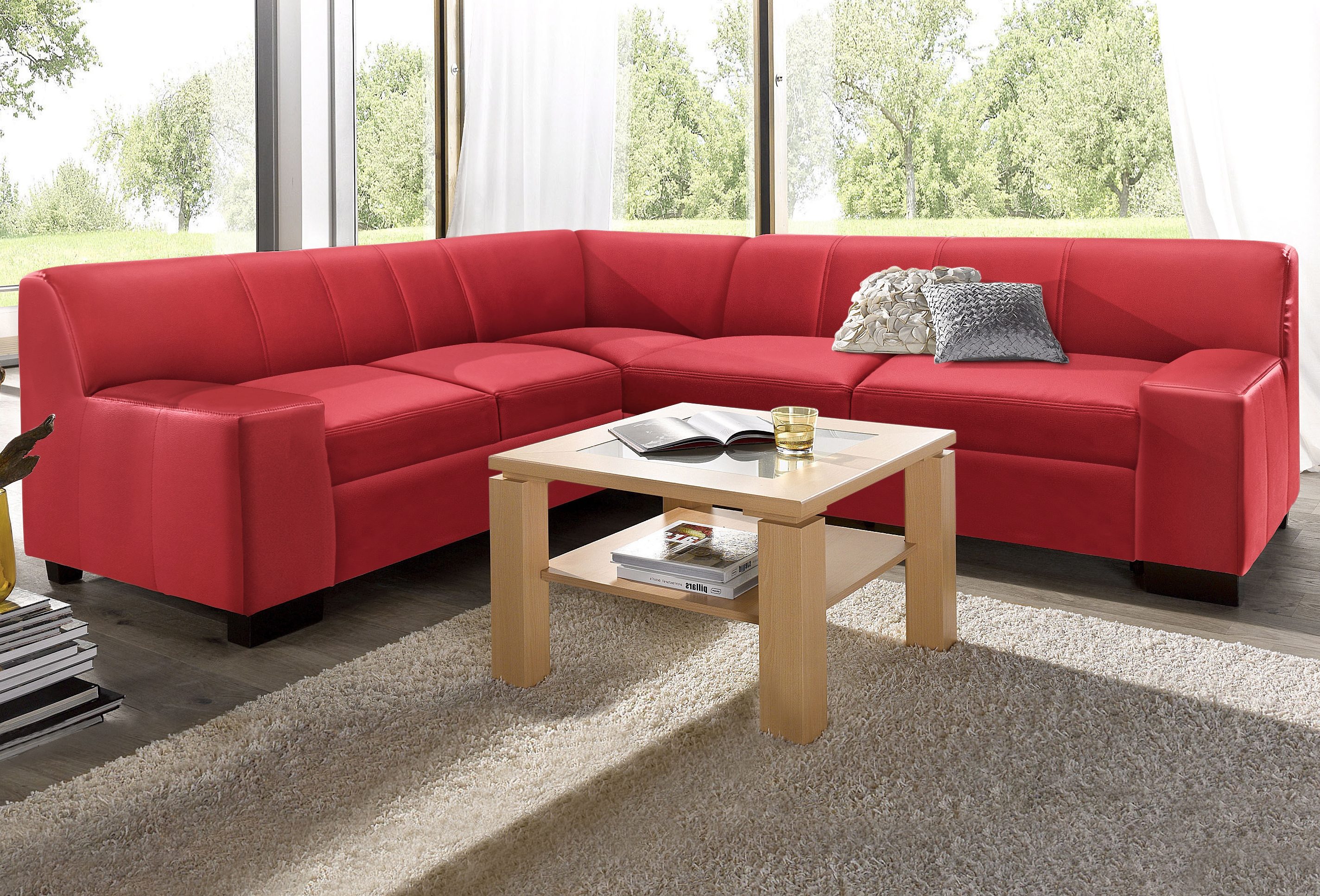 DOMO collection Ecksofa "Norma Top, elegant & modern, flache Armlehnen, Breite 247cm, L-Form" wahlweise mit Bettfunktion