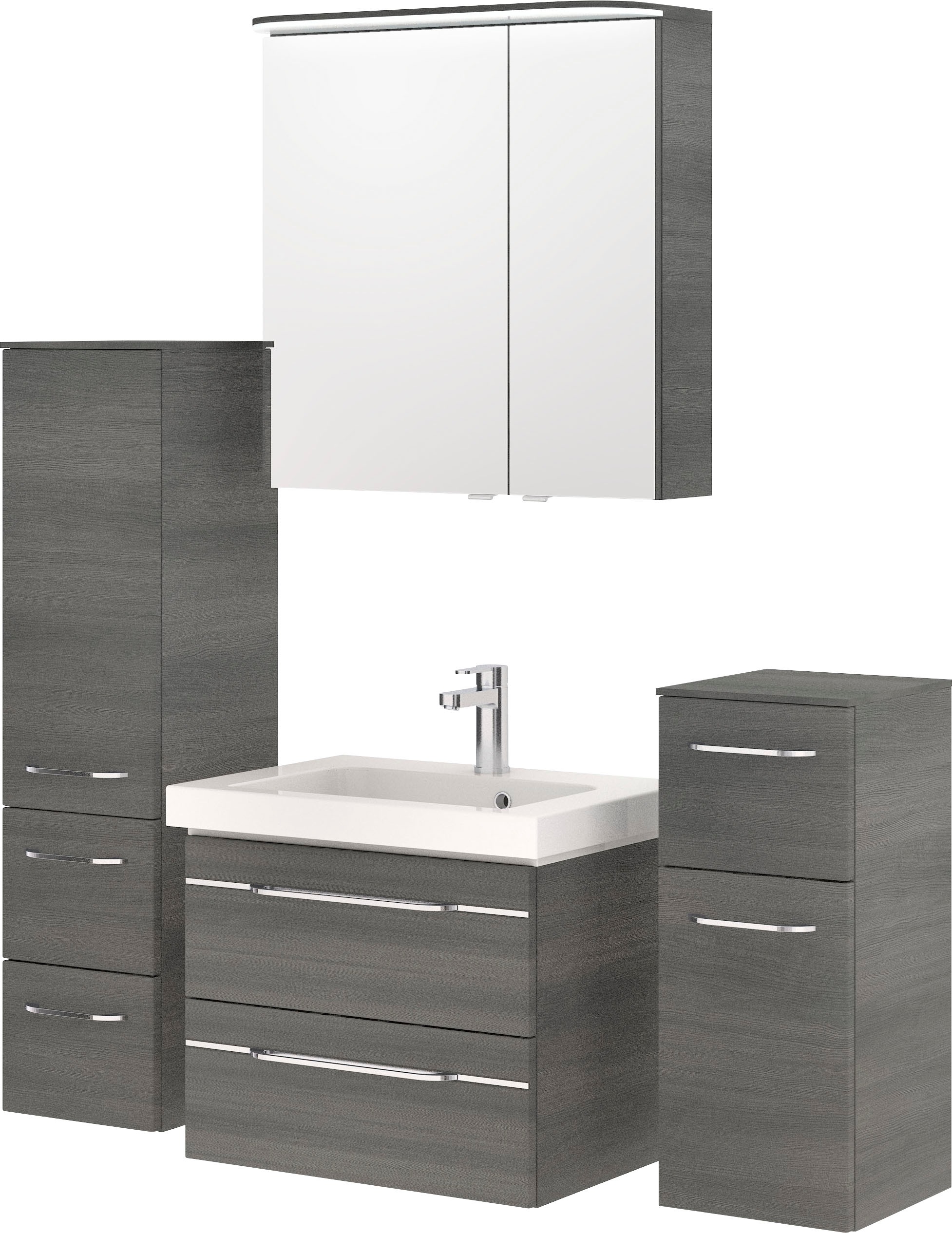 Saphir Badmöbel-Set »Balto Sprint 4-teilig, Mineralmarmor-Waschtisch mit LED-Spiegelschrank«, (5 St.), mit Unterschrank, Midischrank, inkl. Türdämpfer, 4 Türen, 5 Schubladen