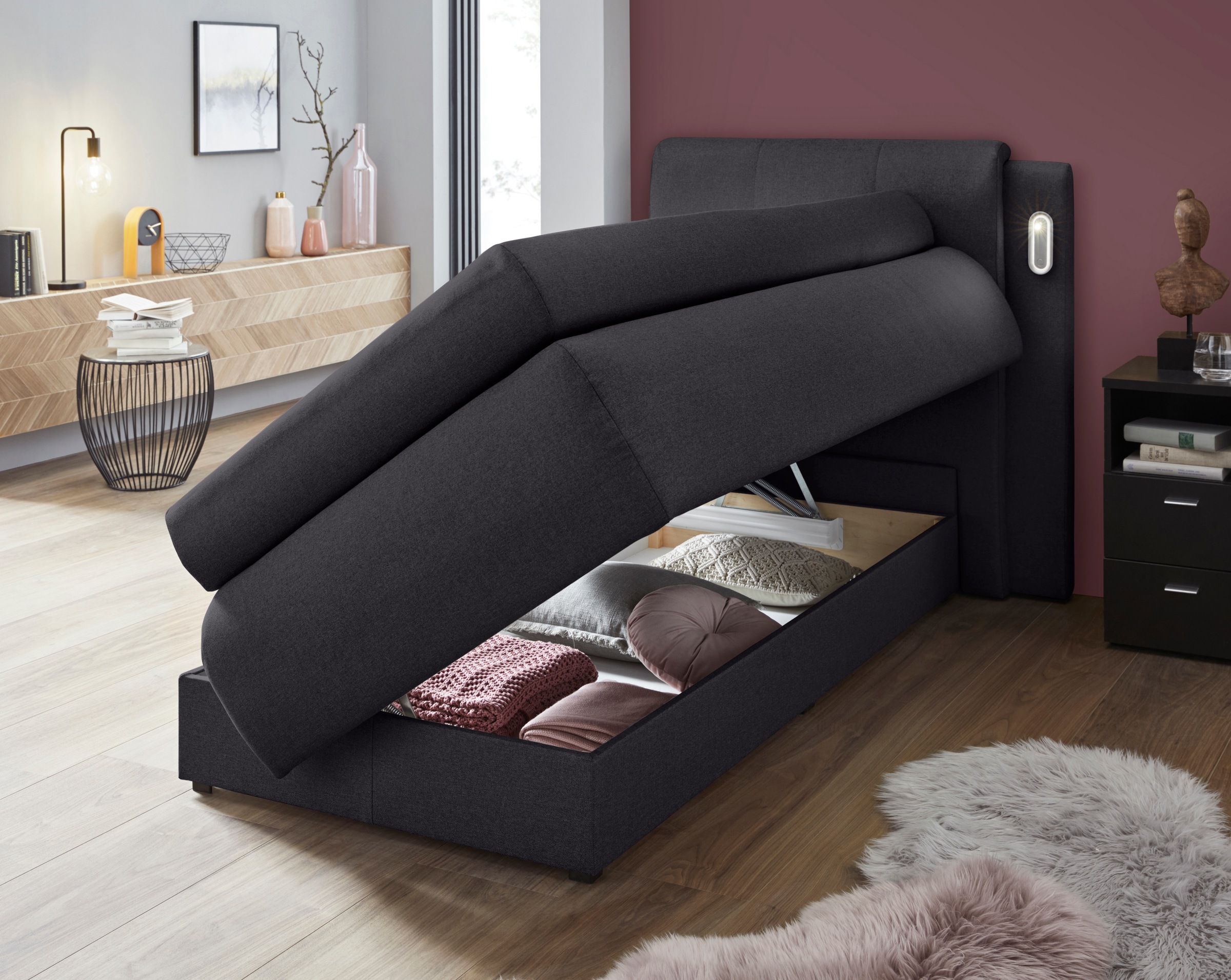 COLLECTION AB Boxspringbett »Borna«, inklusive Bettkasten, LED-Beleuchtung und Topper