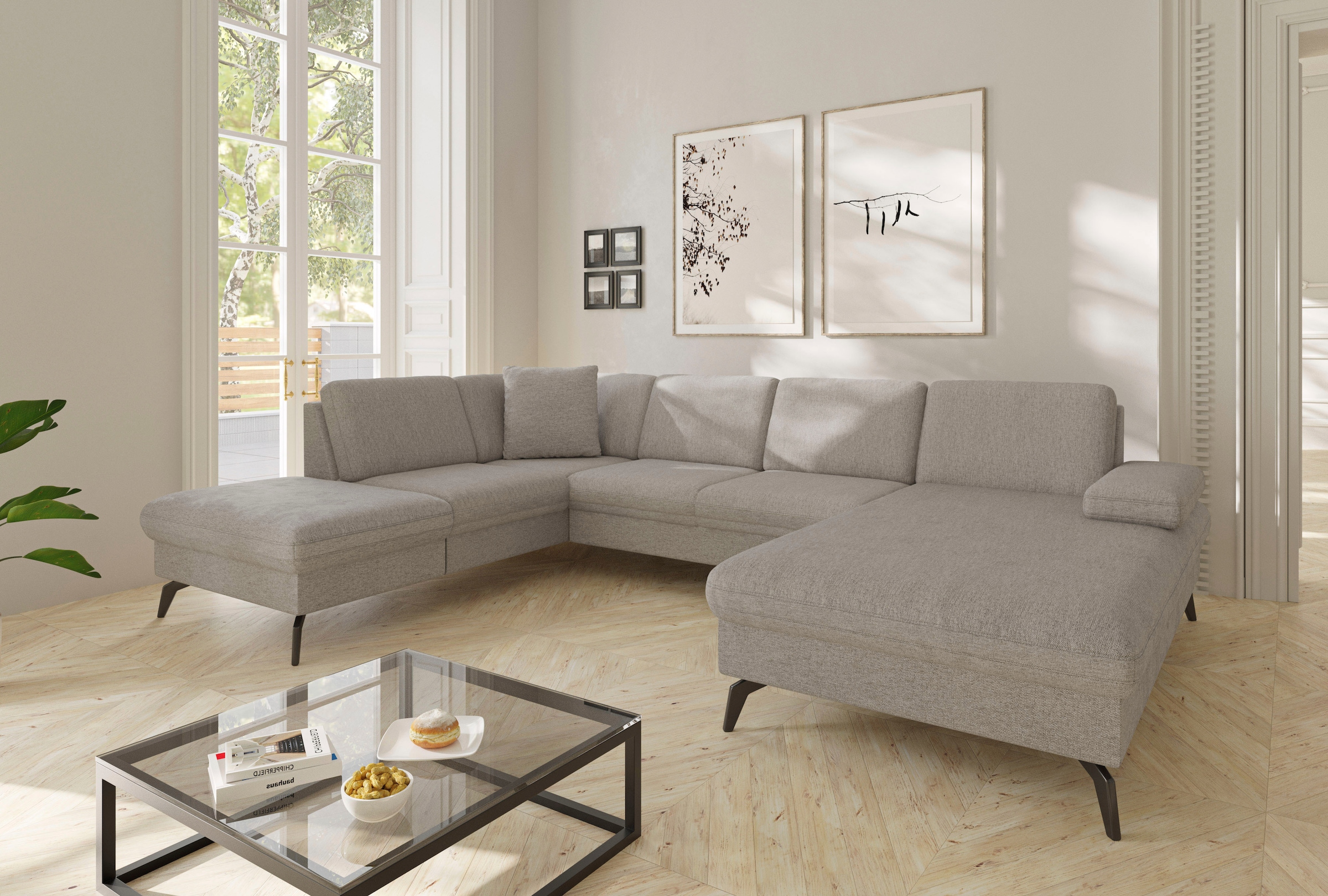 sit&more Wohnlandschaft "Morris Jubi U-Form, B: 300 cm, Armteilverstellung" optional mit Bettfunktion, 1 Zierkissen, komfortable Sitzhöhe 44 cm