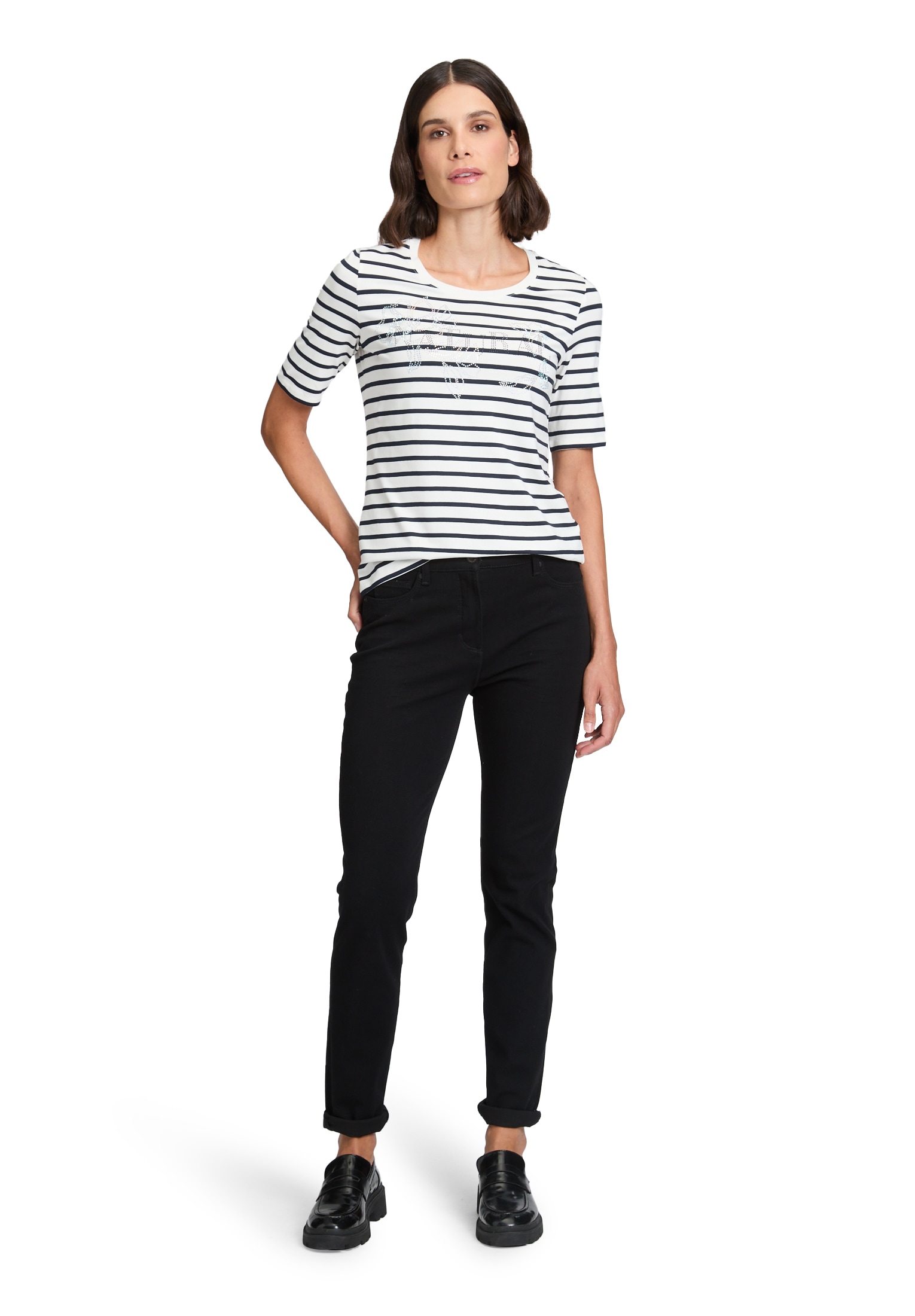 Betty Barclay Kurzarmshirt »Betty Barclay Ringelshirt mit Schmucksteinen«, (1 tlg.), Glitzersteine