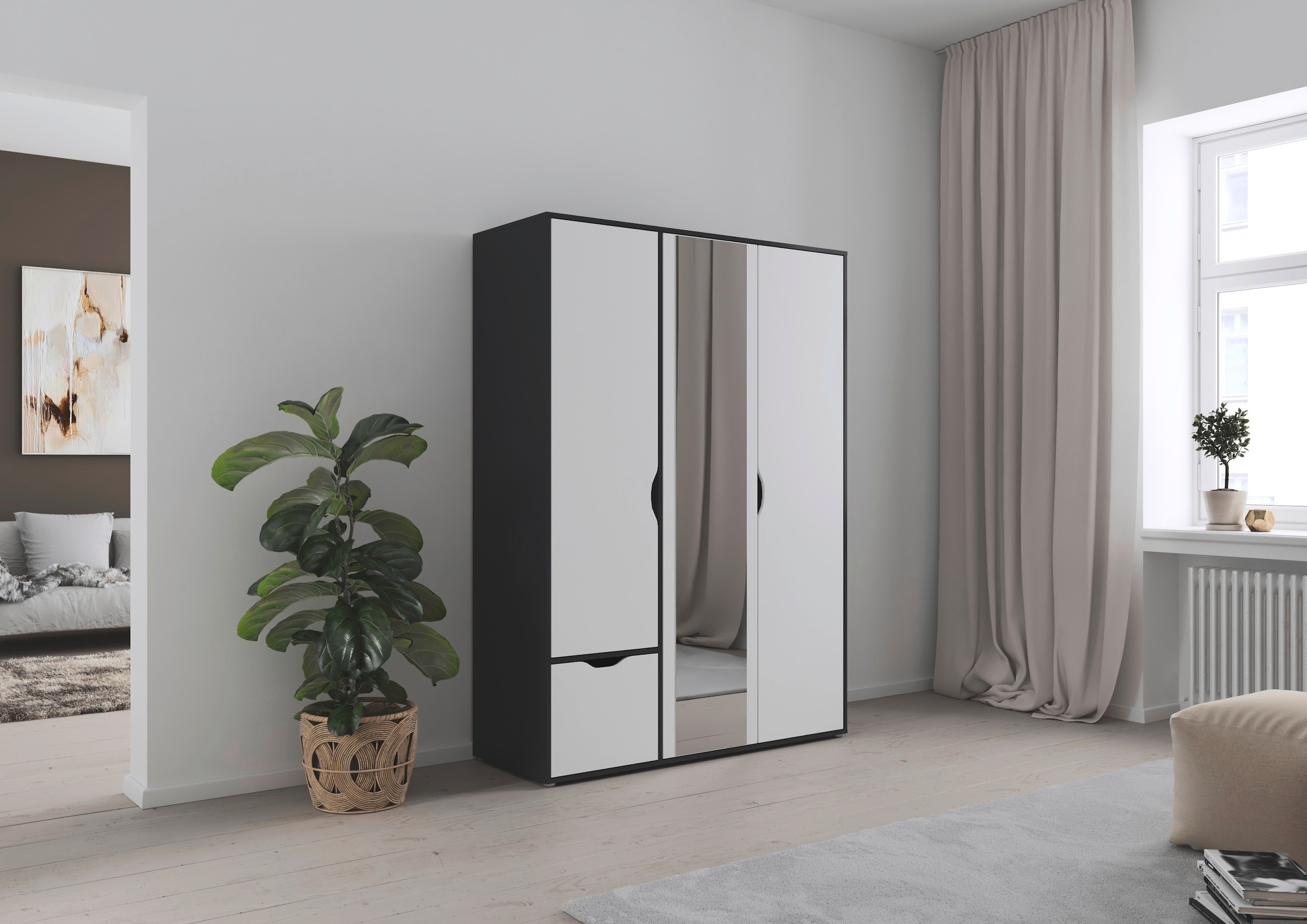 rauch Drehtürenschrank »Kleiderschrank Schrank Garderobe Wäscheschrank NARAI mit Schubladen«, (in 3 verschiedenen Ausstattungen BASIC/CLASSIC/PREMIUM), Griffausfräsungen für eine grifflose Optik TOPSELLER MADE IN GERMANY