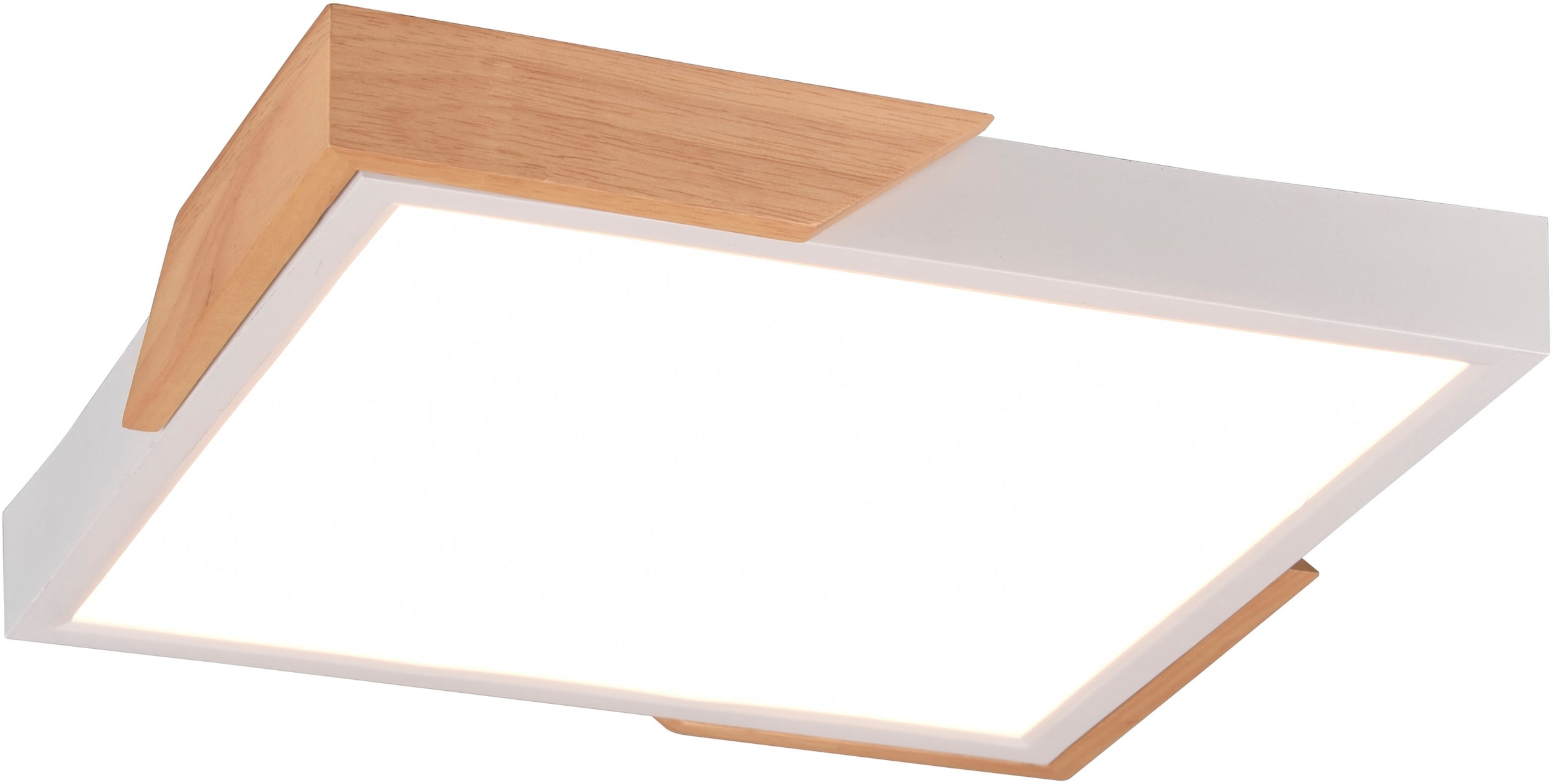 REALITY Leuchten LED Deckenleuchte »Meta«, 1 flammig, Leuchtmittel LED-Board | LED fest integriert, Deckenlampe Holzschirm 31x31cm, 20W/2400Lumen, warmweiß 3000K, dimmbar