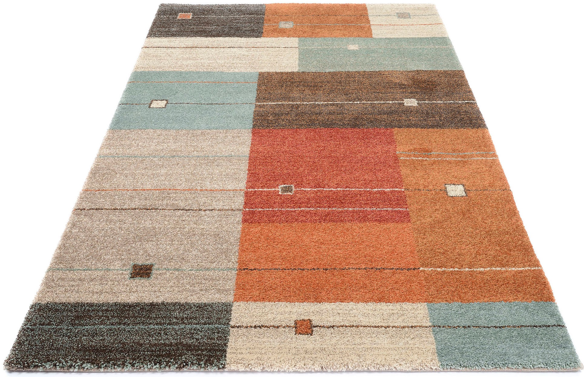Läufer OCI DIE TEPPICHMARKE "CASTLE MODENA", orange (terra), B:80cm H:20mm L:300cm, Polypropylen (PP), Teppiche, Läufer, dichter Frisé Kurzflor, kariert, Wohnzimmer, Schlafzimmer