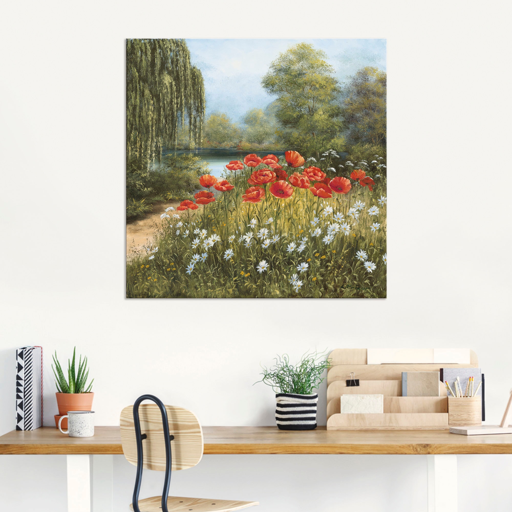 Artland Wandbild »Mohnwiese am See«, Blumenwiese, (1 St.), als Alubild, Outdoorbild, Leinwandbild, Poster in verschied. Größen