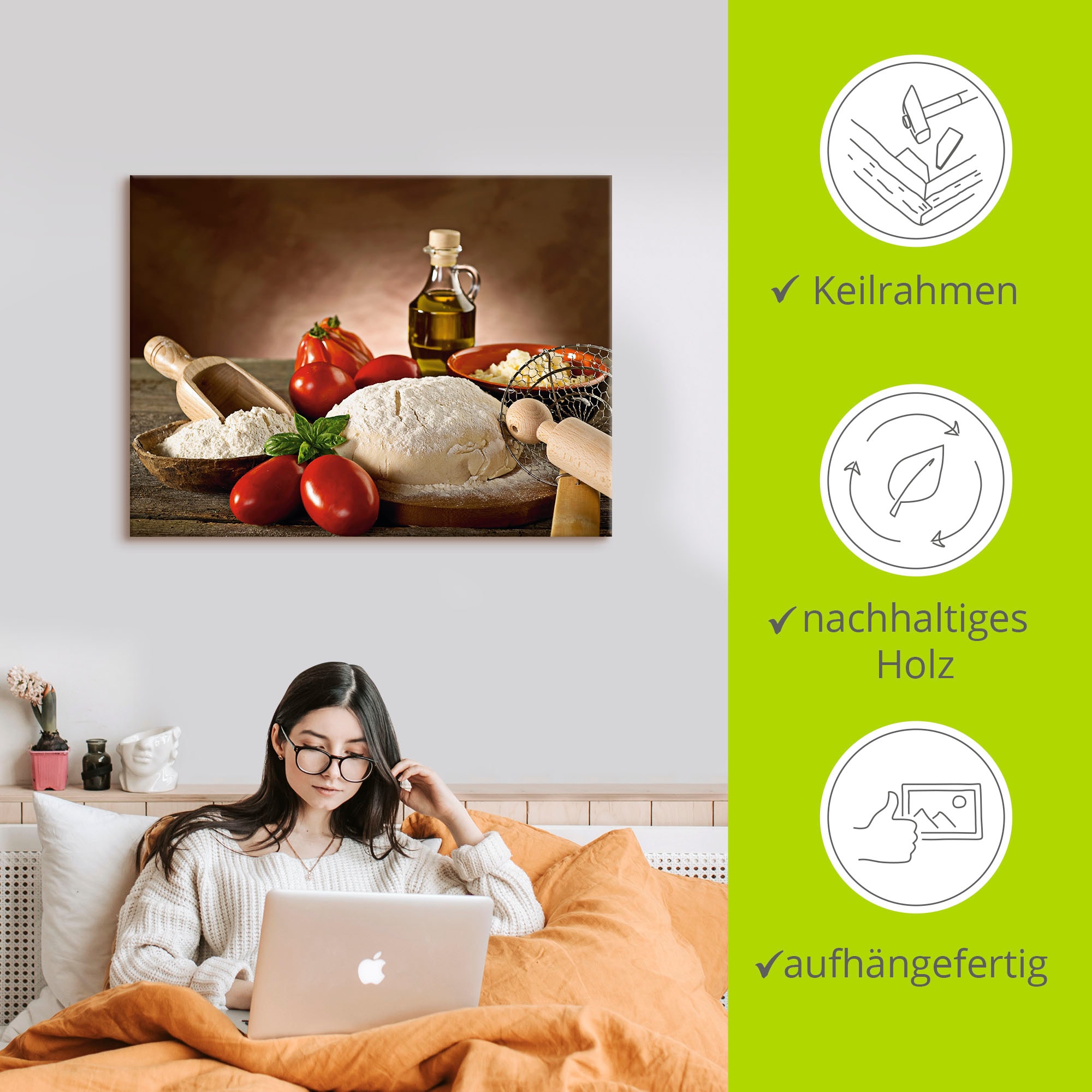 Artland Wandbild »Teig für Pizza«, Lebensmittel, (1 St.), als Alubild, Outdoorbild, Leinwandbild, Poster in verschied. Größen